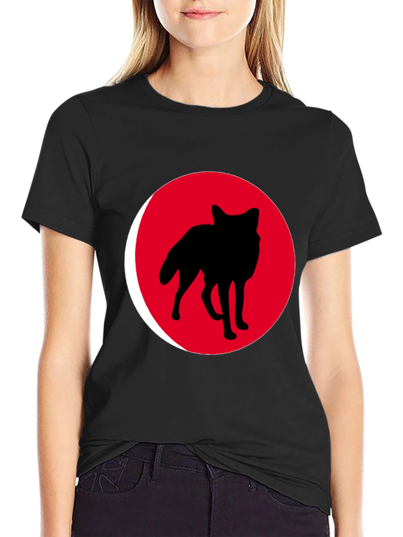 Red Wolf Silhouette Black T-Shirt