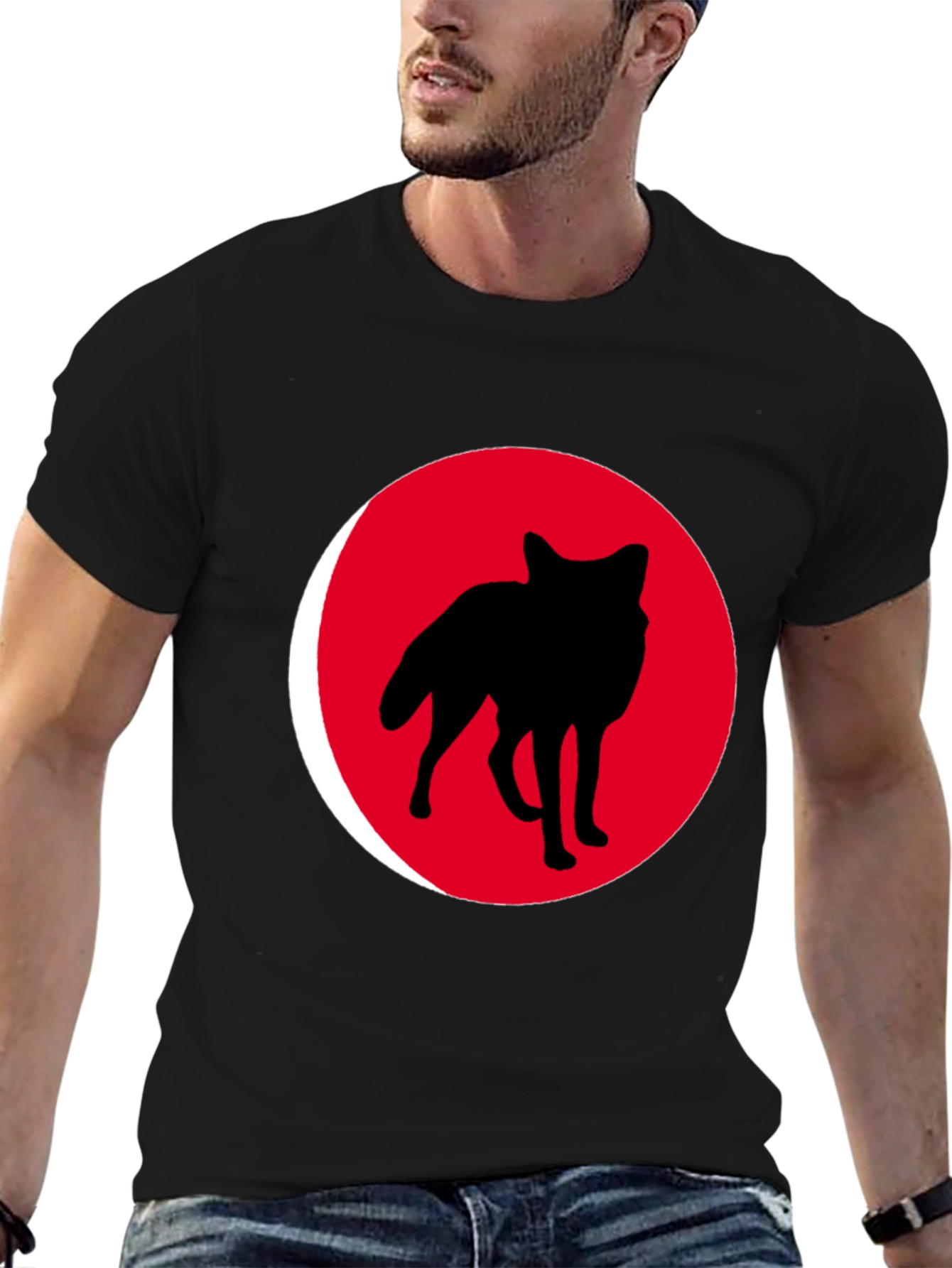 Red Wolf Silhouette Black T-Shirt