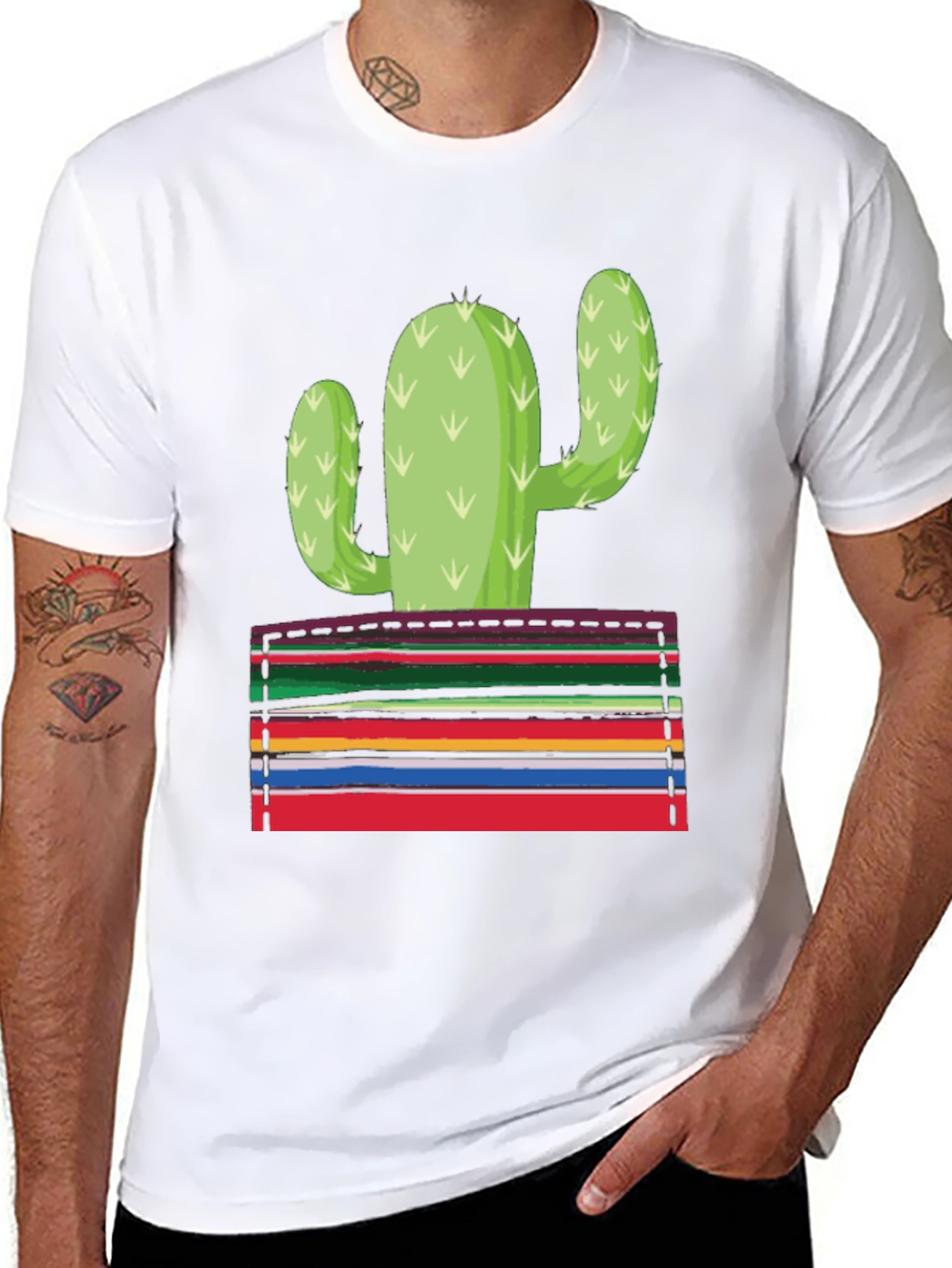 Cactus Serape Pocket Graphic T-Shirt