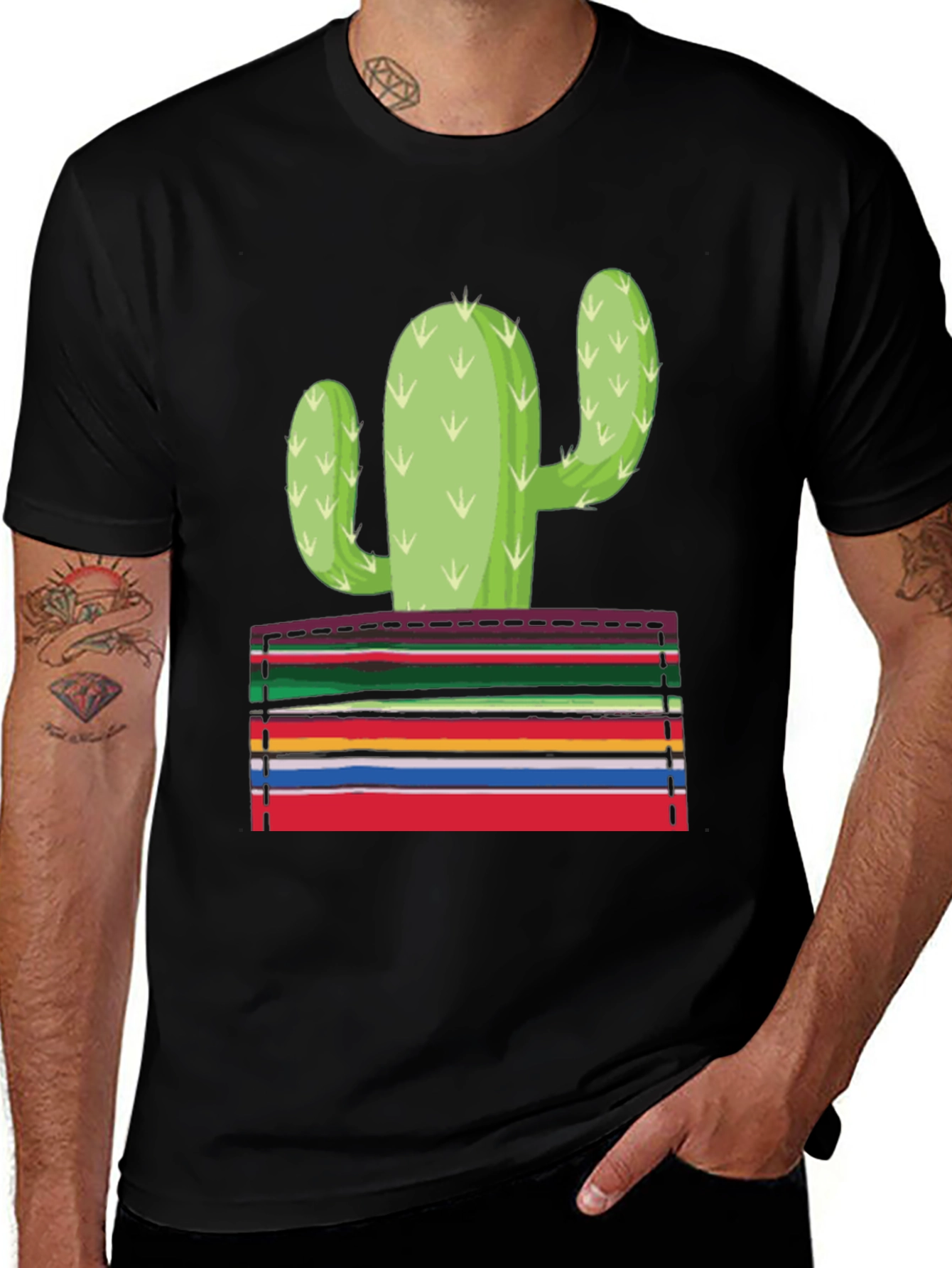 Cactus Serape Pocket Graphic T-Shirt