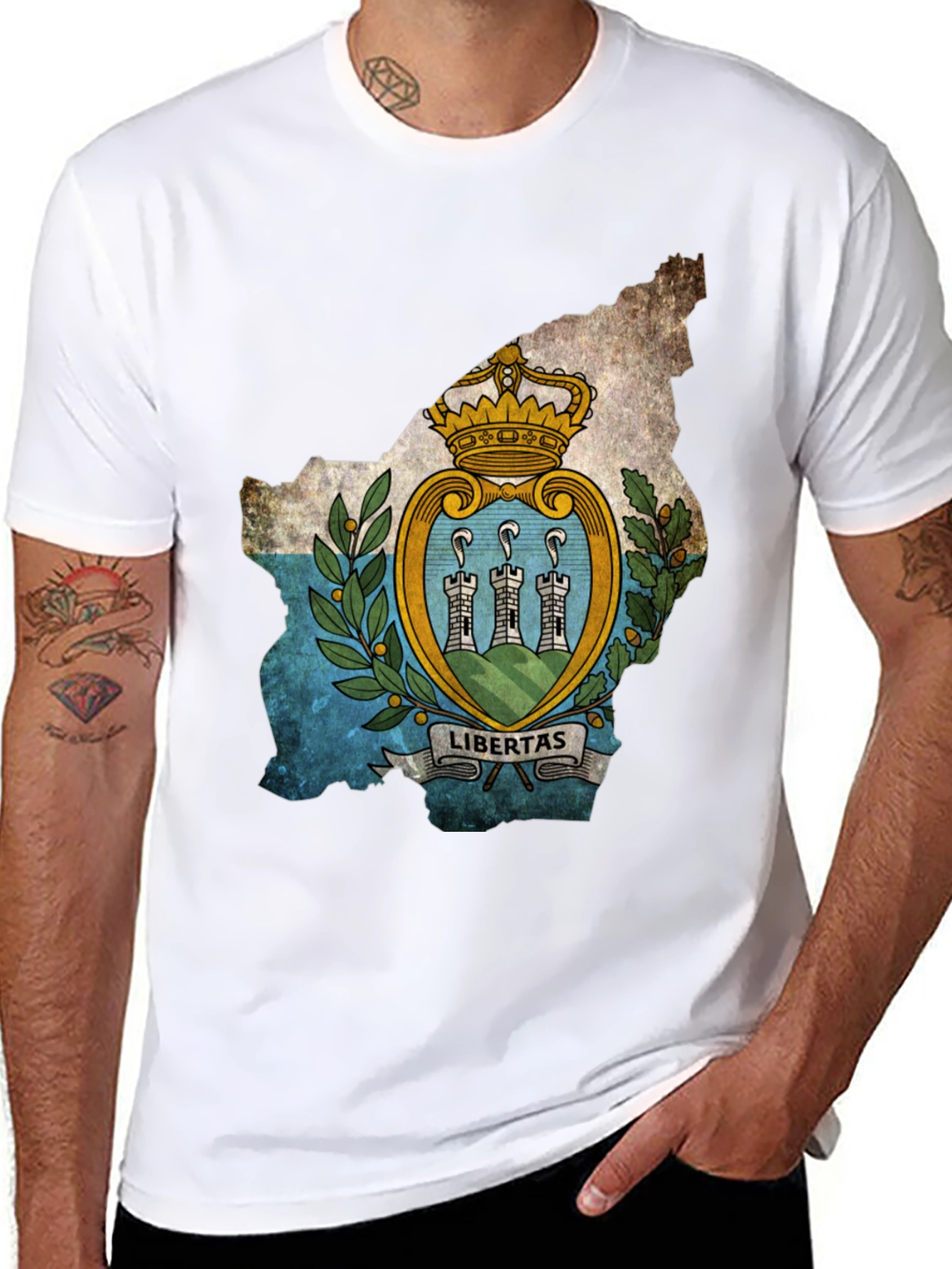 San Marino Flag Map T-Shirt - Black