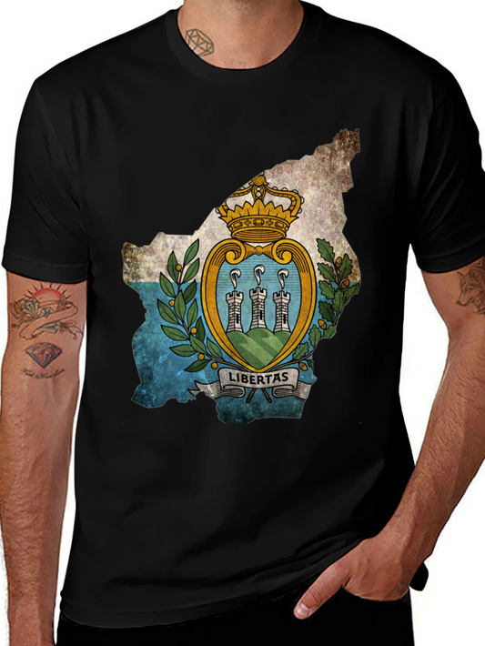 San Marino Flag Map T-Shirt - Black