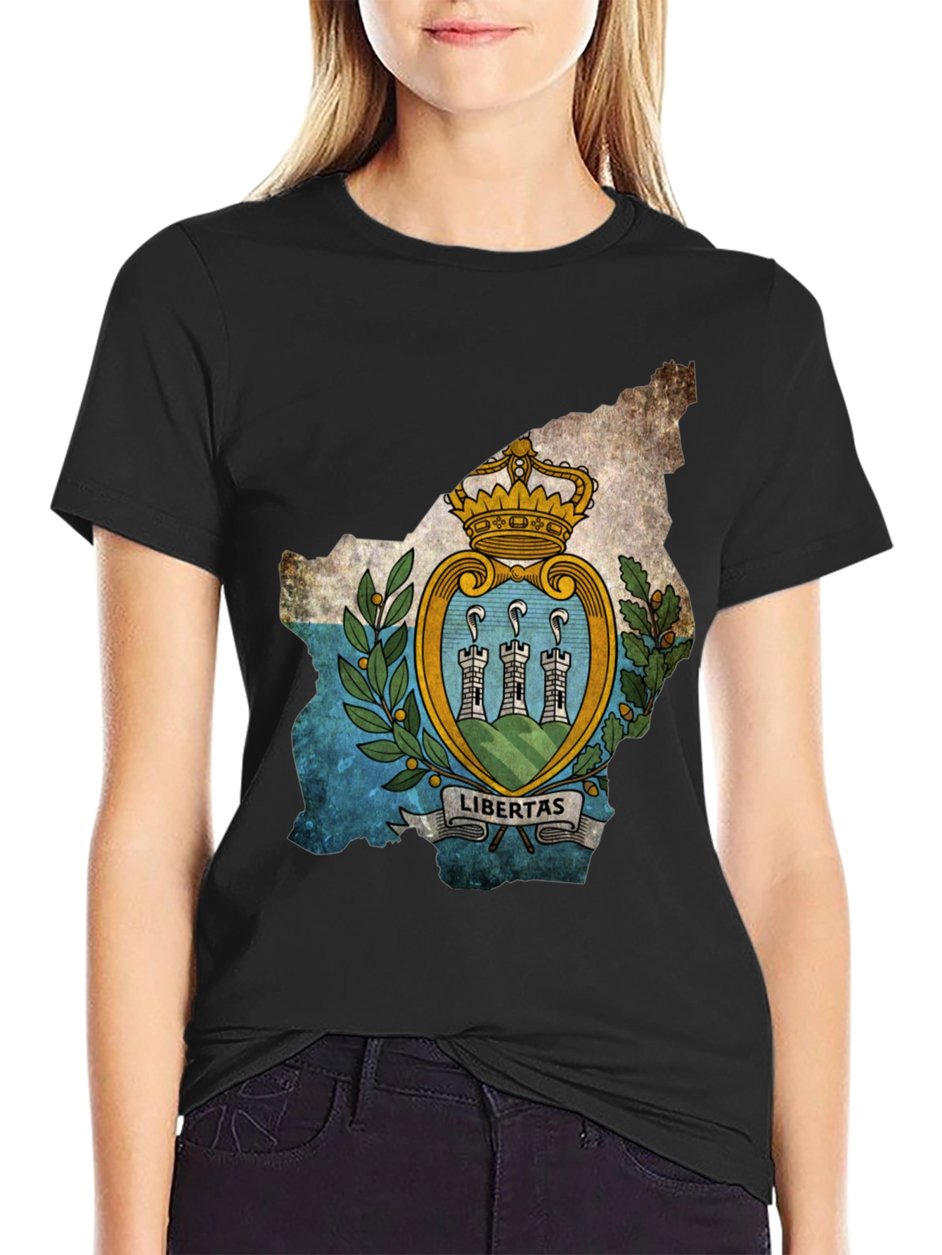 San Marino Flag Map T-Shirt - Black
