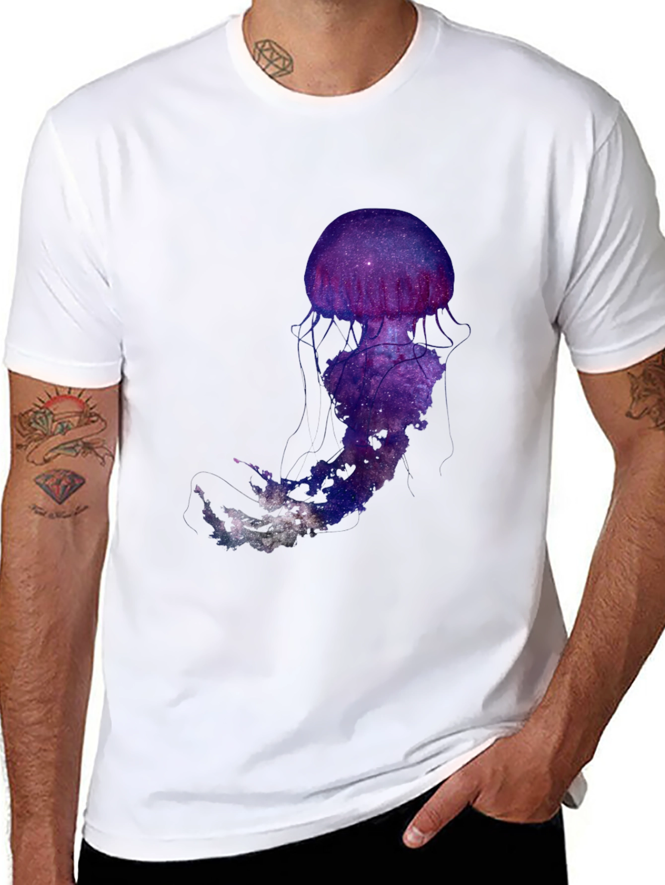 Galaxy Jellyfish Graphic T-Shirt - Black Cotton Blend