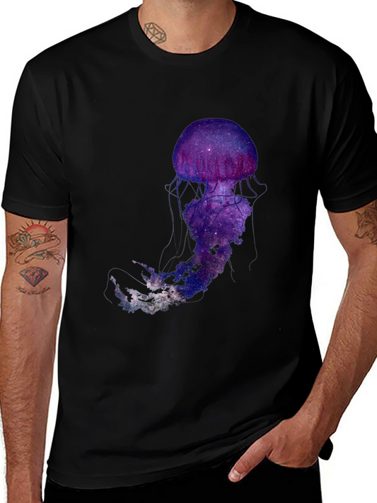 Galaxy Jellyfish Graphic T-Shirt - Black Cotton Blend