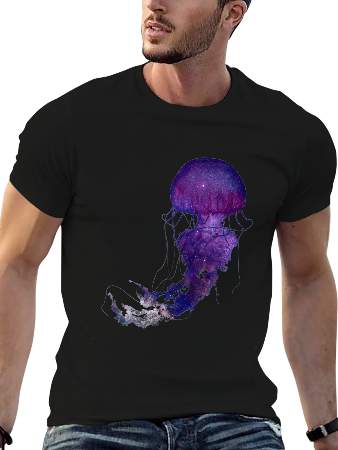 Galaxy Jellyfish Graphic T-Shirt - Black Cotton Blend