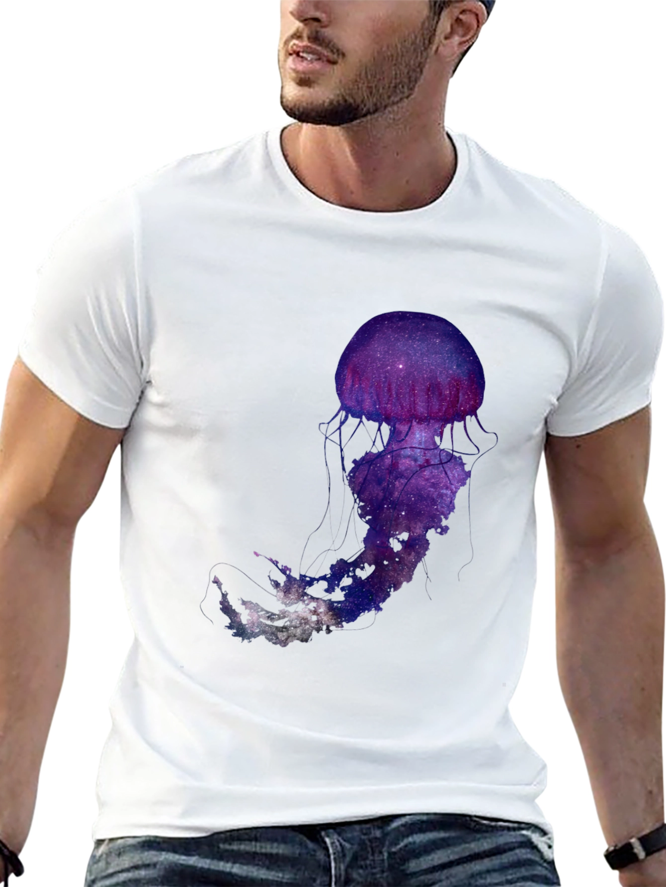 Galaxy Jellyfish Graphic T-Shirt - Black Cotton Blend