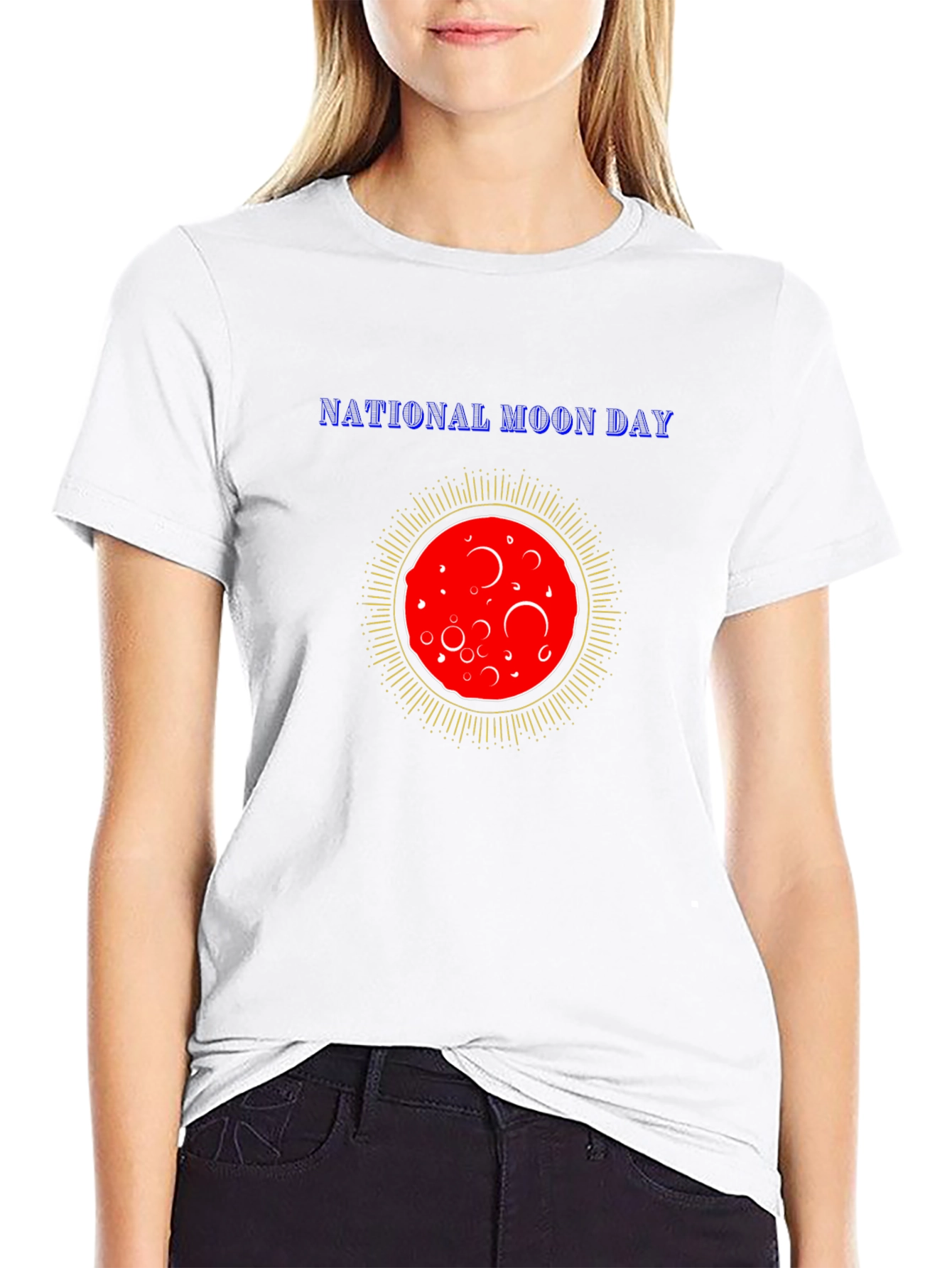 National Moon Day T-Shirt Black Cotton Tee