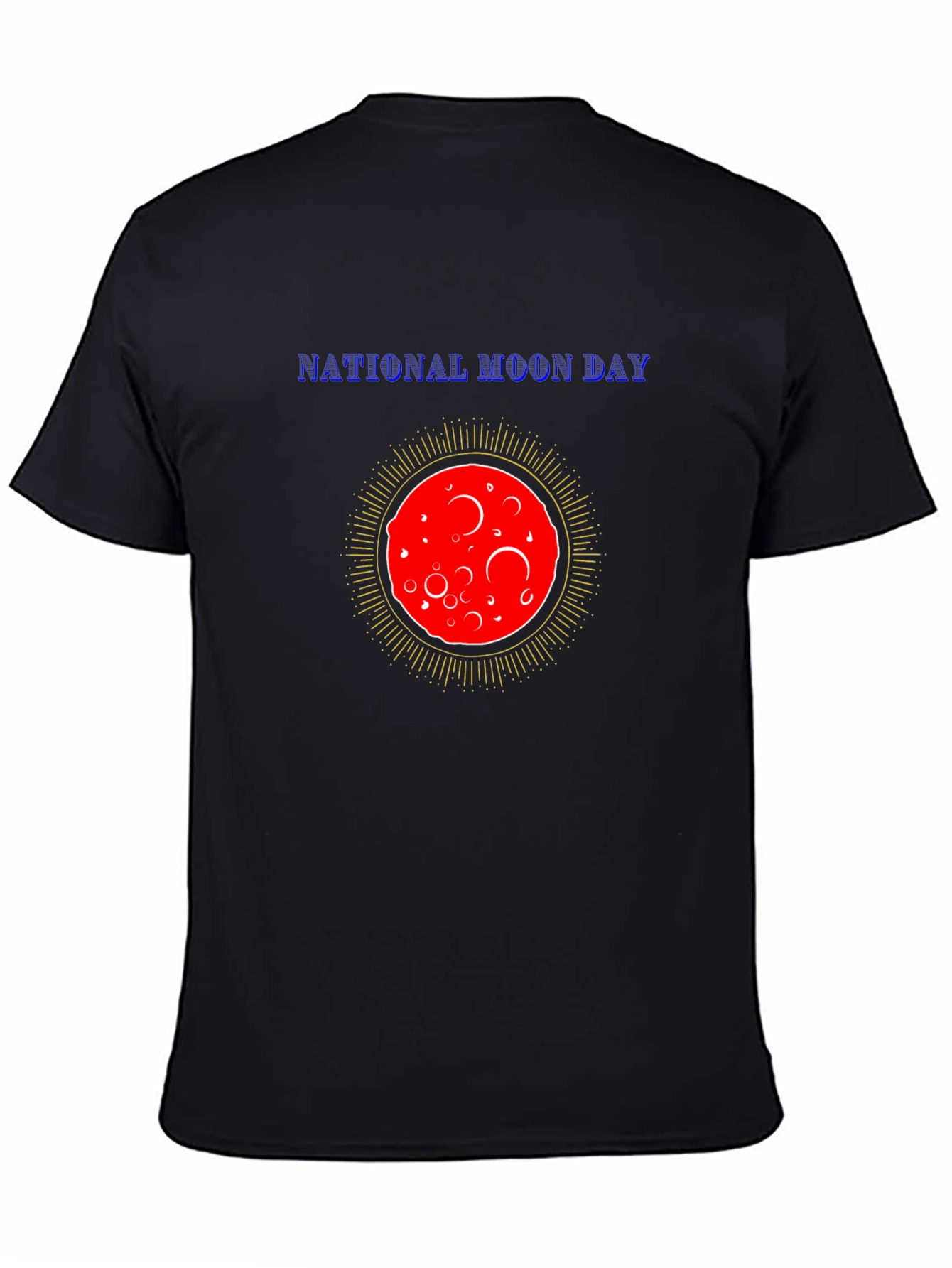 National Moon Day T-Shirt Black Cotton Tee
