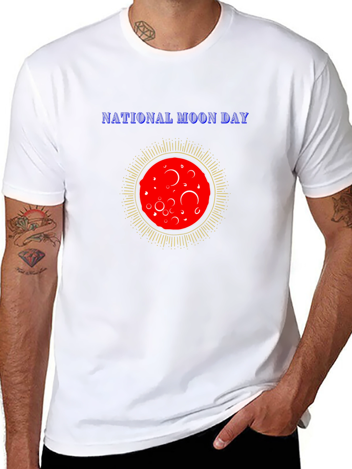National Moon Day T-Shirt Black Cotton Tee