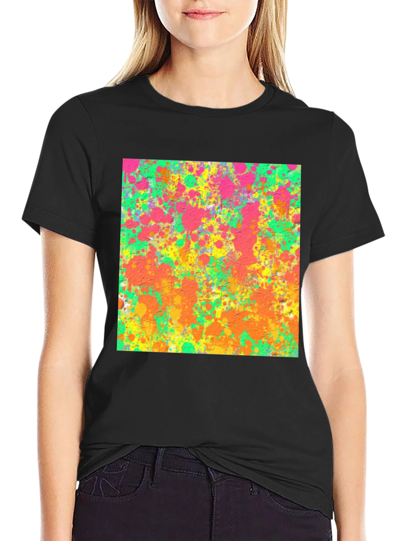 Abstract Splatter Art Black T-Shirt