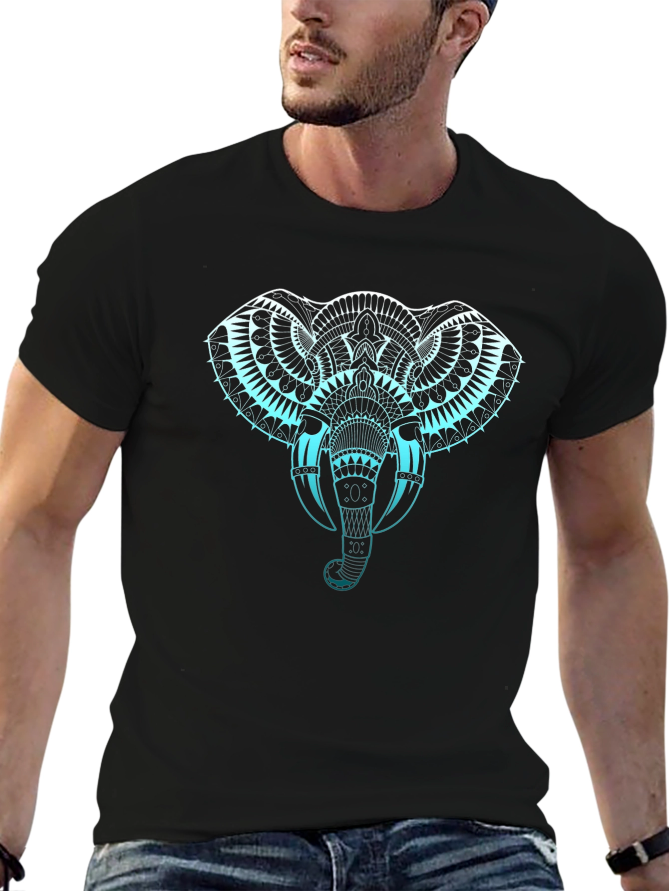 Elephant Graphic Print T-Shirt - Black