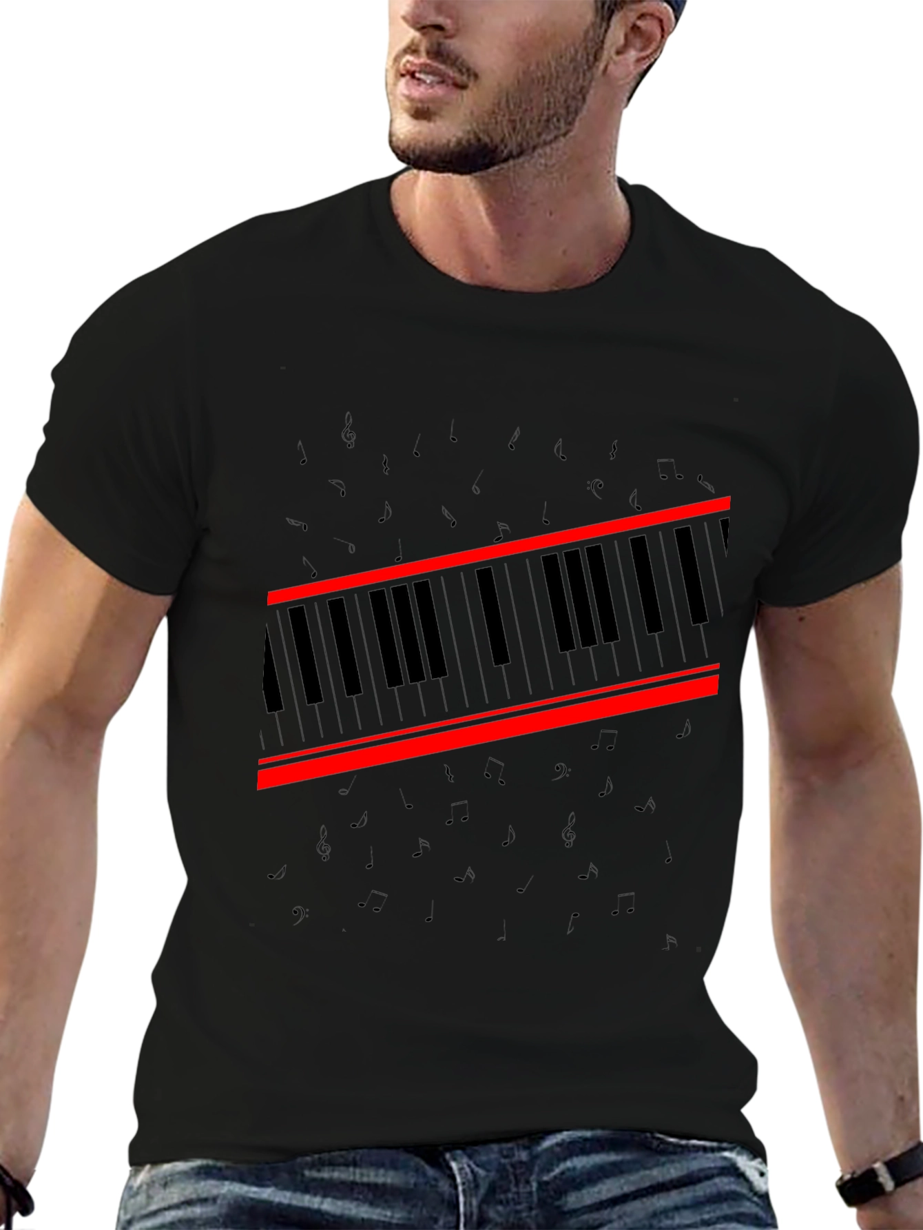 Piano Keys Graphic Tee - Music Lovers Black T-Shirt