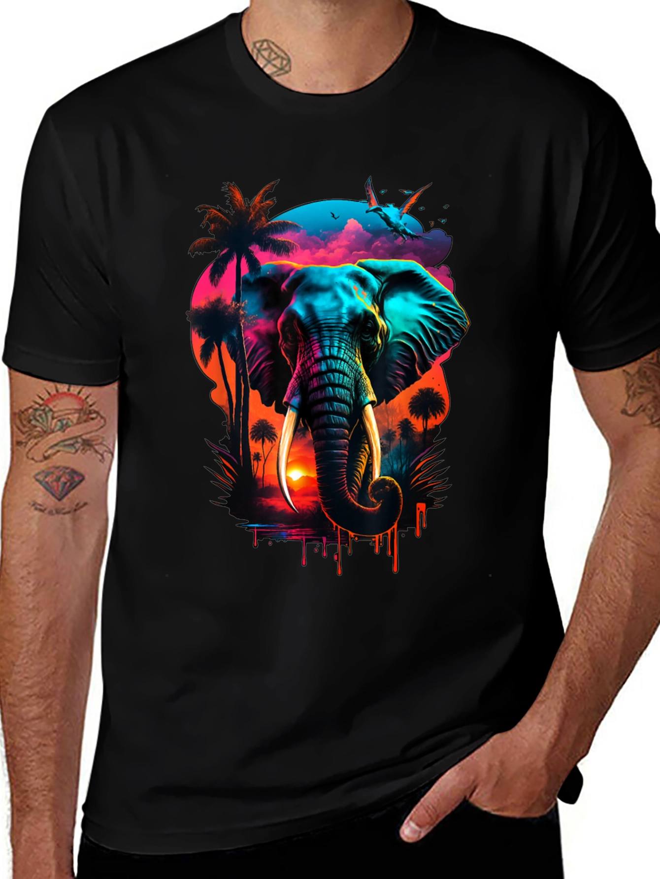 Neon Elephant Sunset Graphic Tee