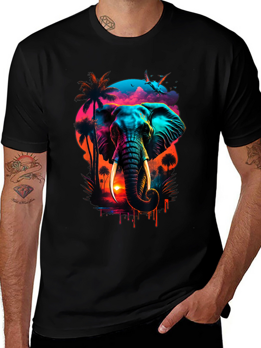 Neon Elephant Sunset Graphic Tee