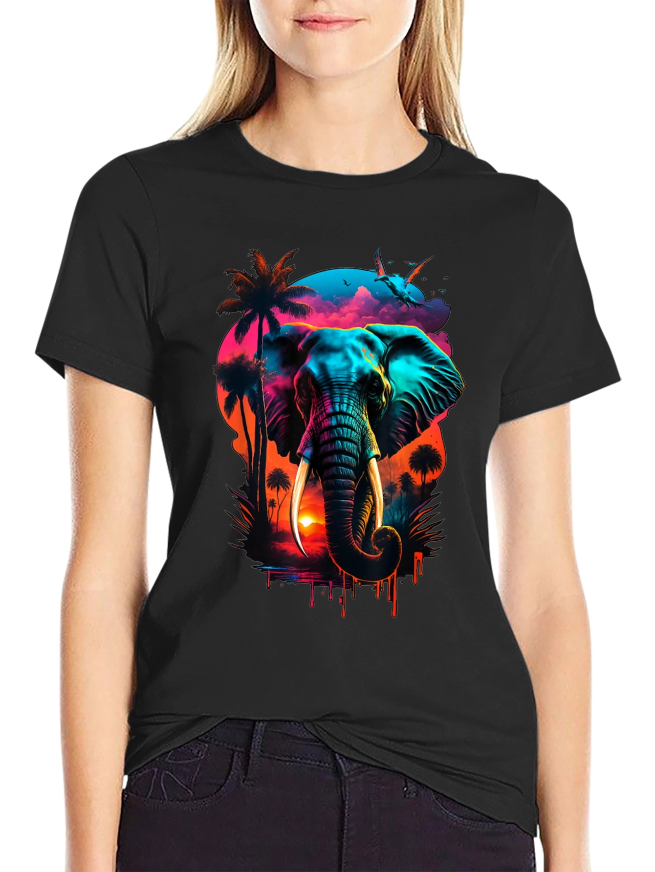 Neon Elephant Sunset Graphic Tee