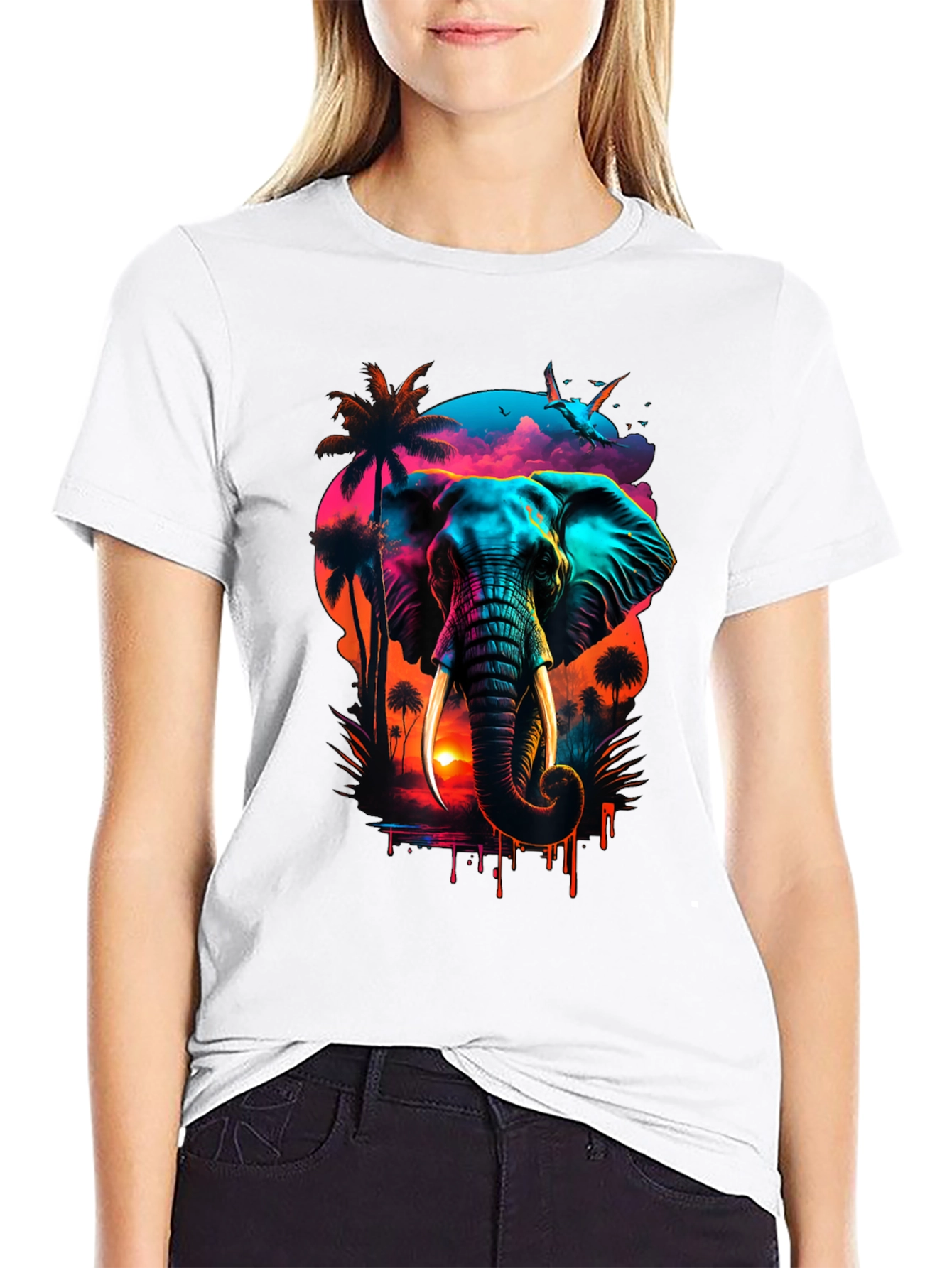 Neon Elephant Sunset Graphic Tee