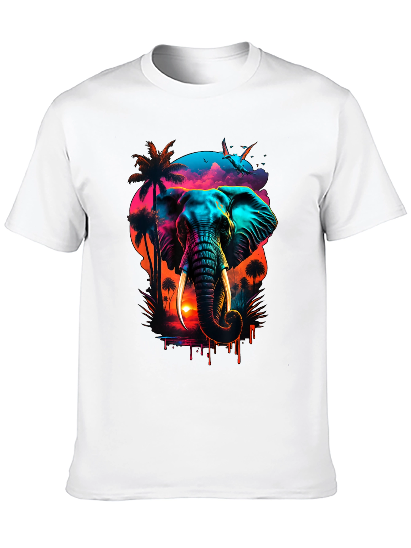 Neon Elephant Sunset Graphic Tee