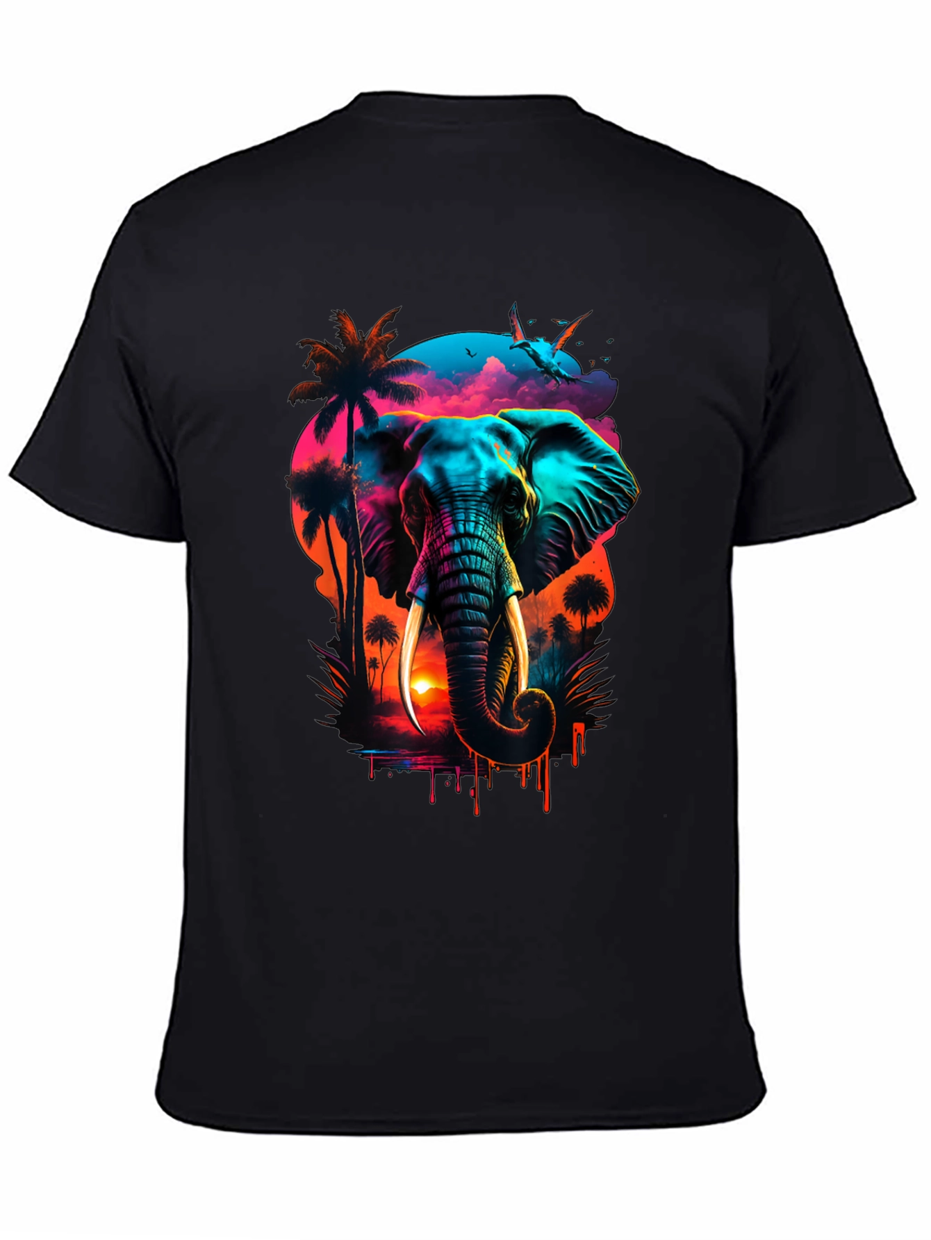 Neon Elephant Sunset Graphic Tee