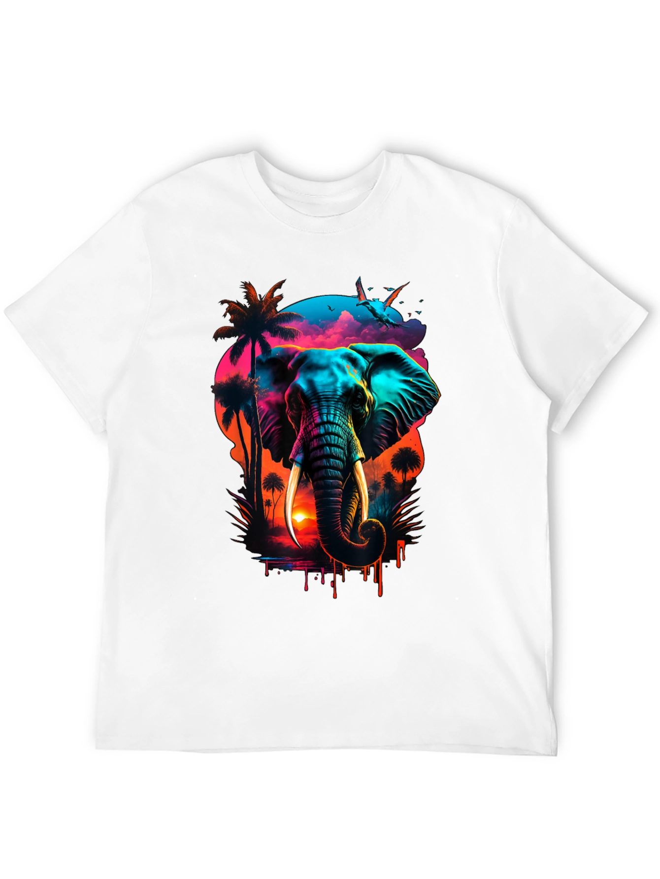 Neon Elephant Sunset Graphic Tee