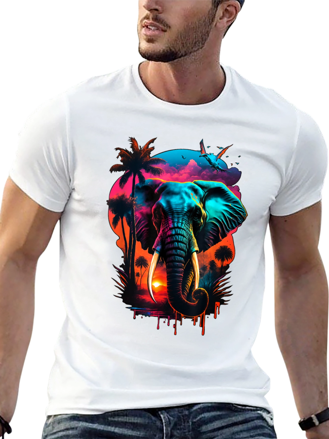 Neon Elephant Sunset Graphic Tee
