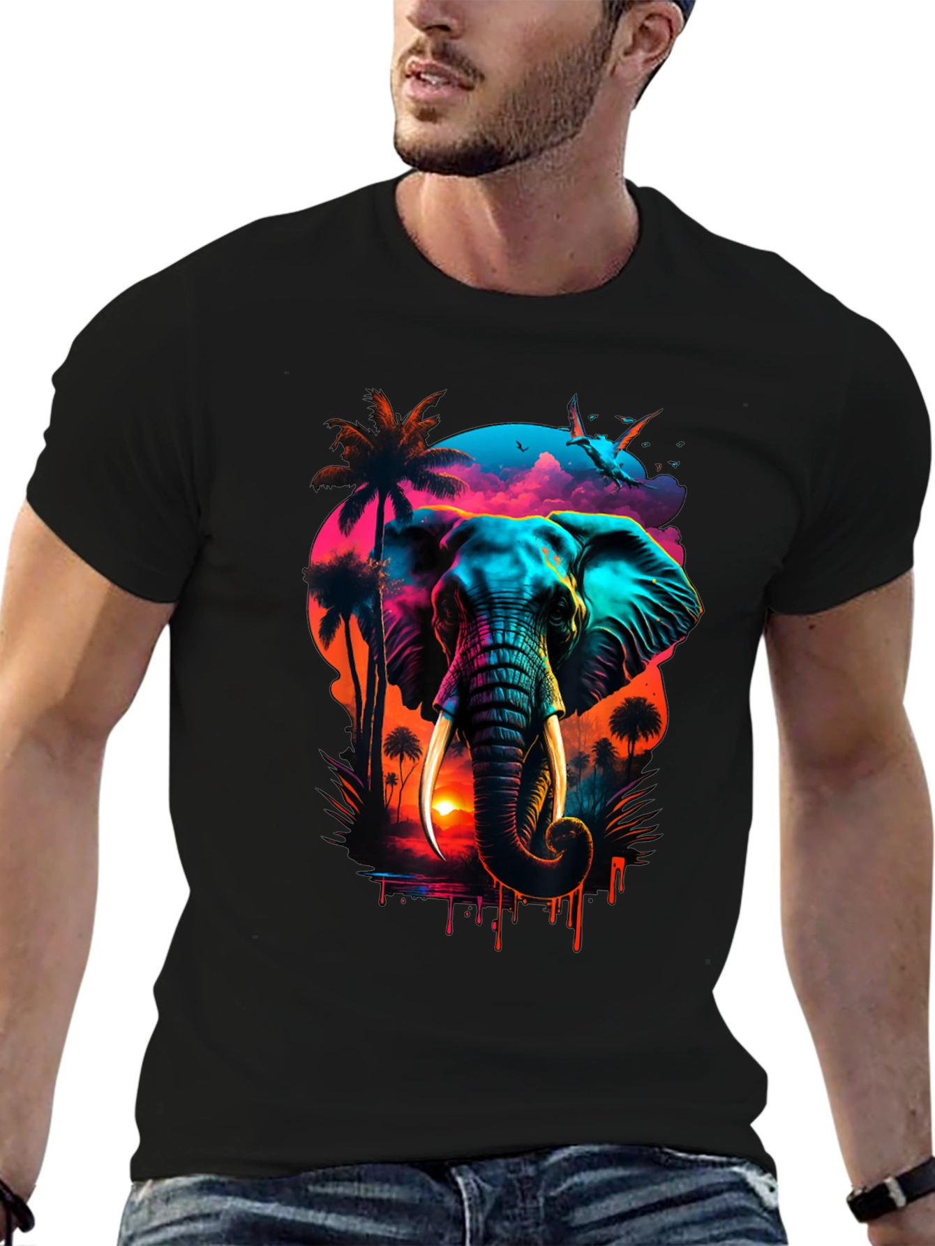 Neon Elephant Sunset Graphic Tee