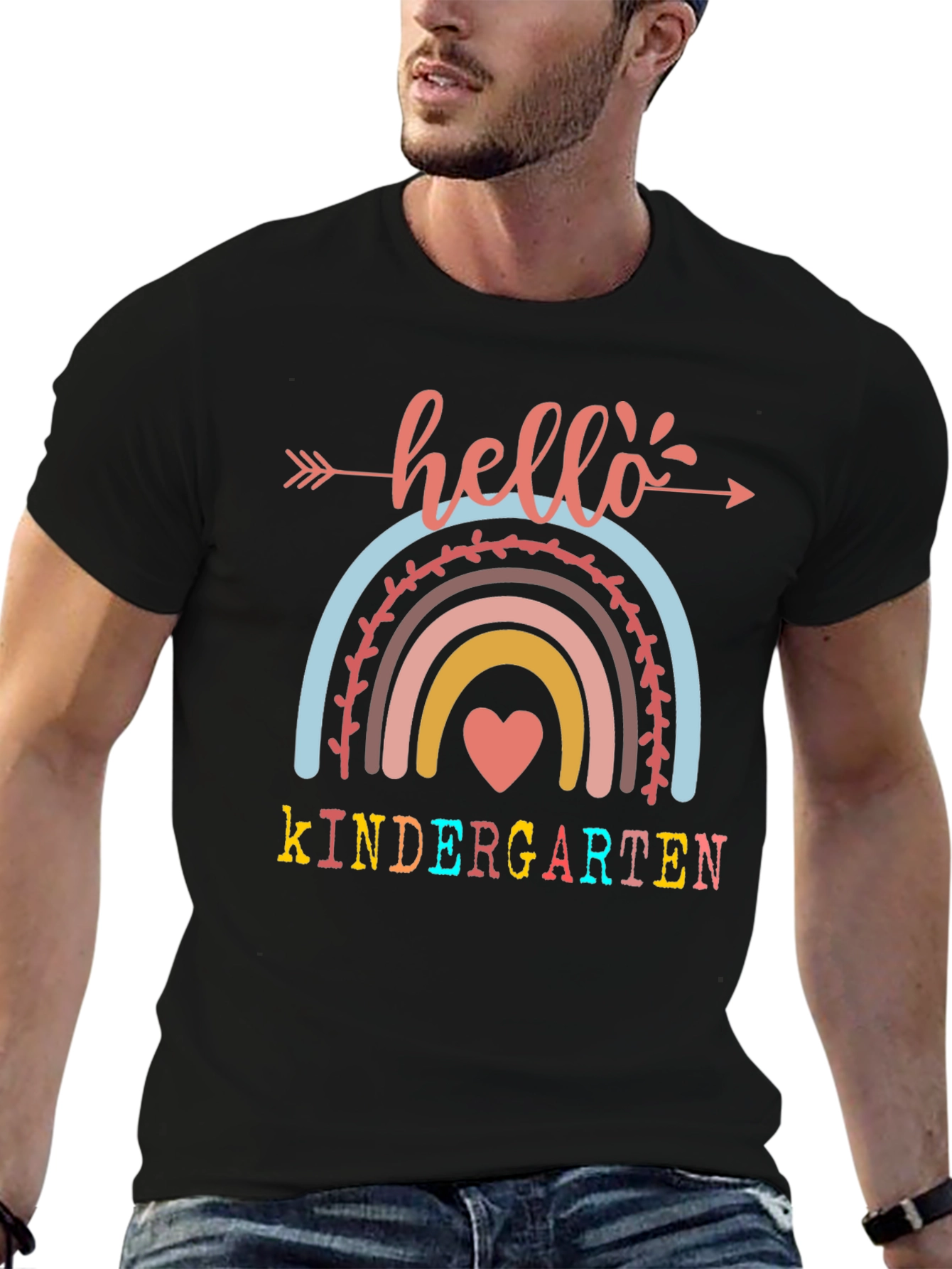 Hello Kindergarten Teacher Shirt Cute Rainbow Tee