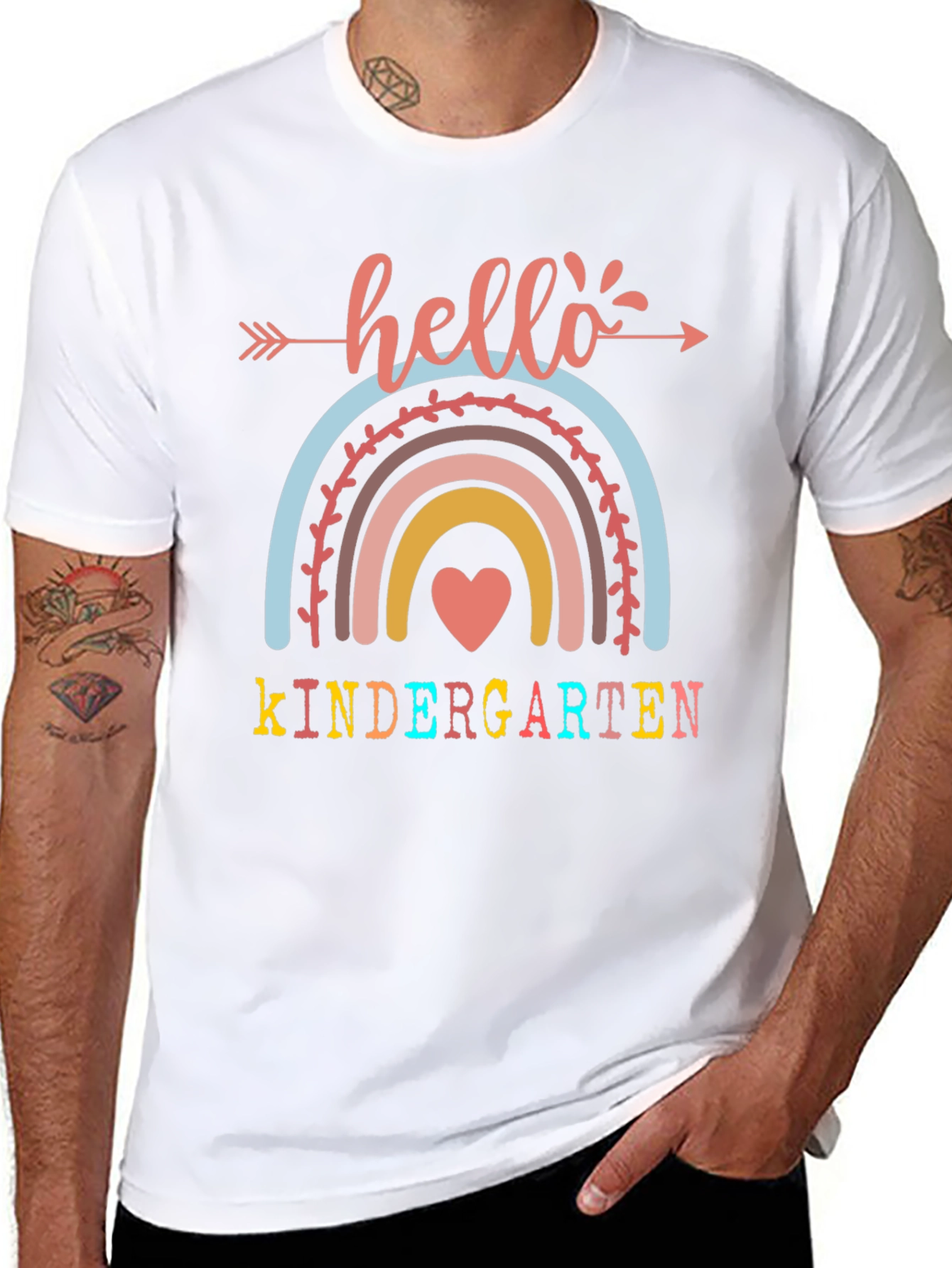 Hello Kindergarten Teacher Shirt Cute Rainbow Tee