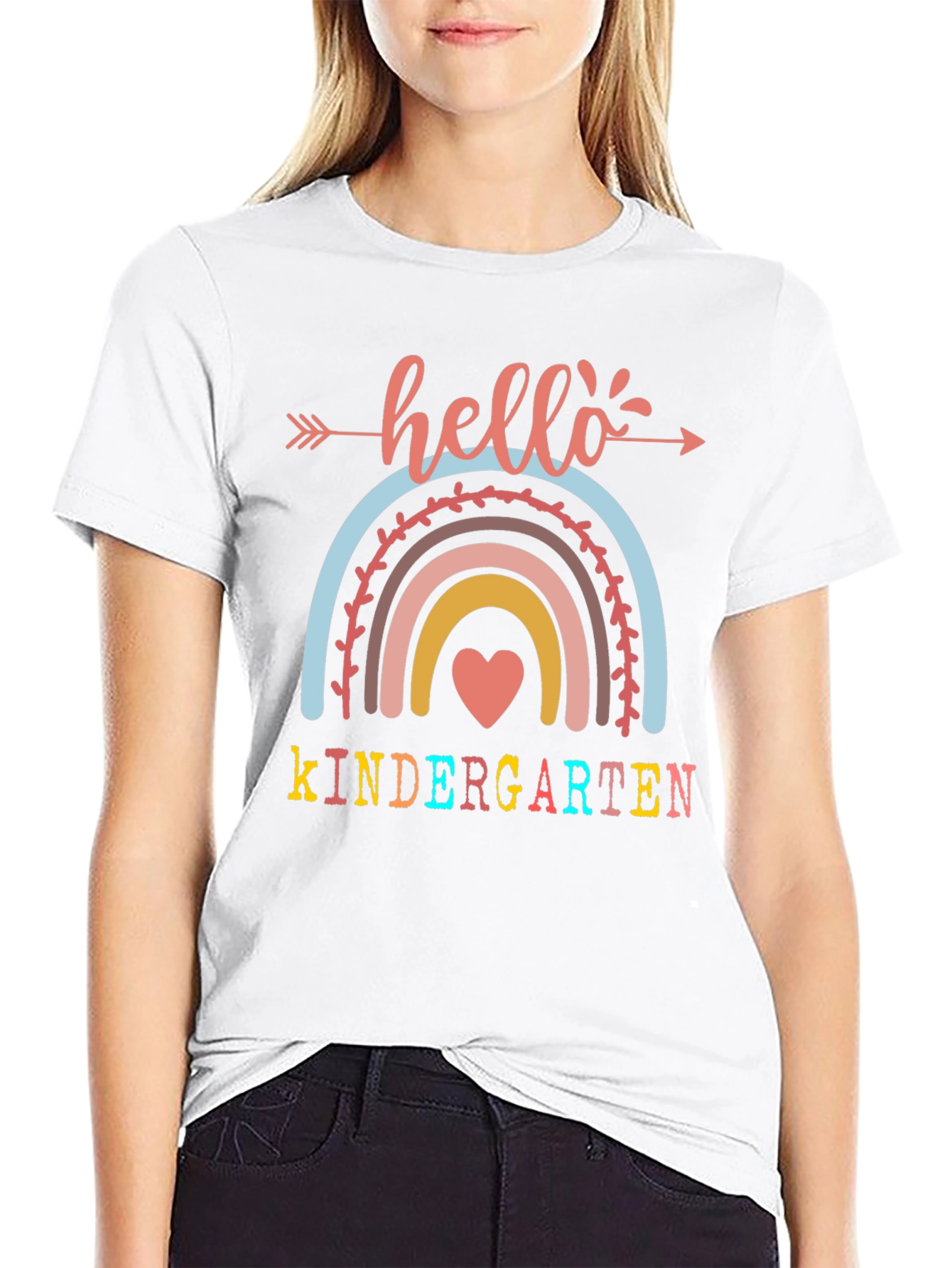 Hello Kindergarten Teacher Shirt Cute Rainbow Tee