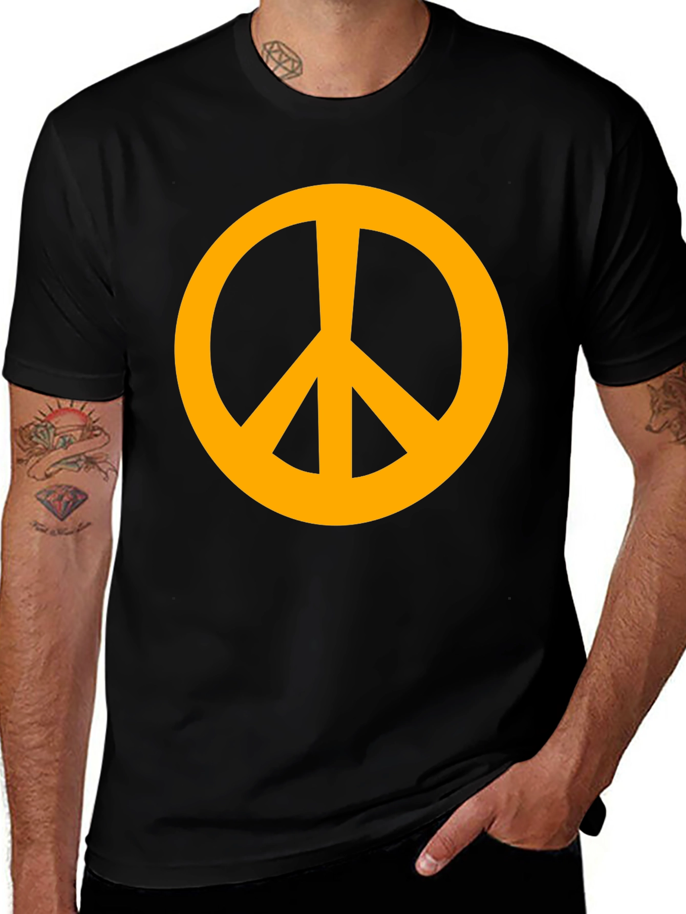 Retro Peace Sign Graphic Tee - Black