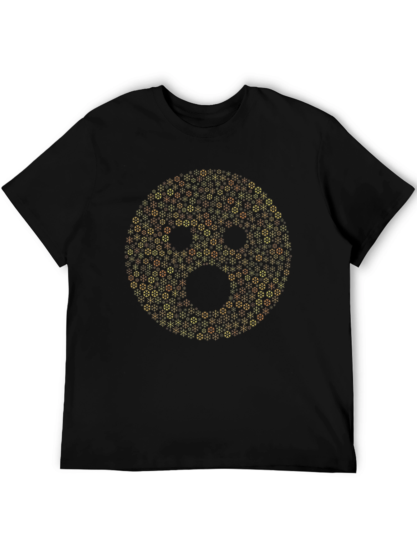 Geometric Smiley Face Graphic Tee - Black Cotton T-Shirt