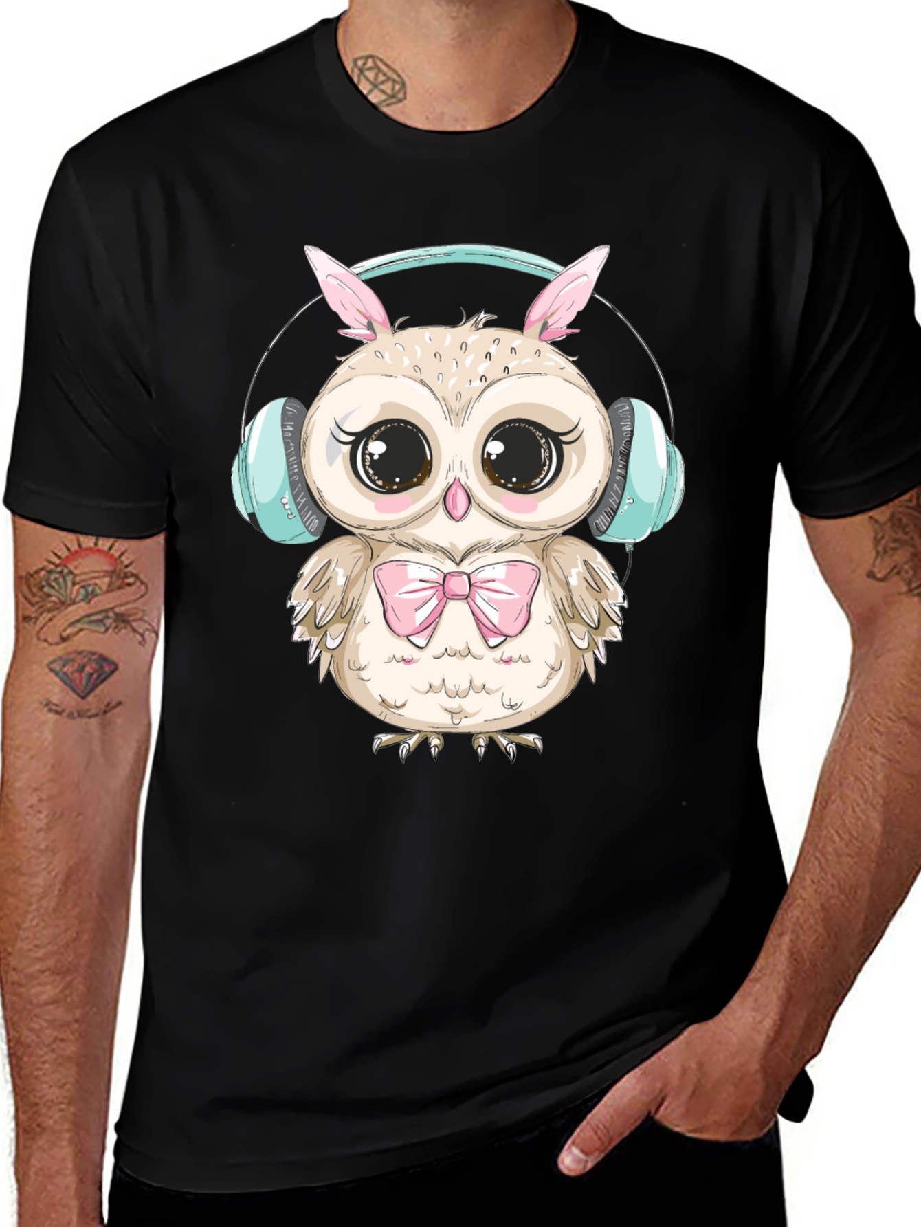 Cute Owl with Headphones Graphic Tee