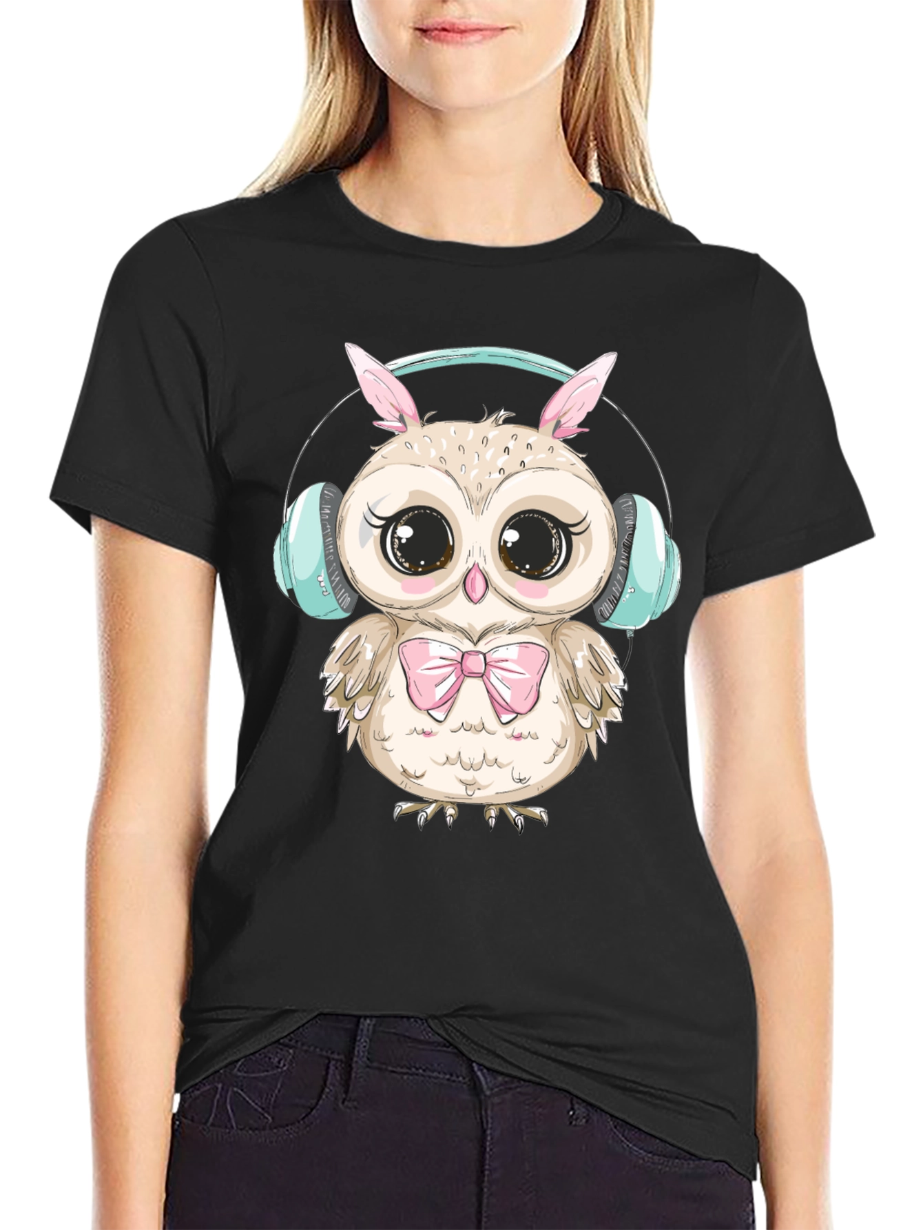 Cute Owl with Headphones Graphic Tee