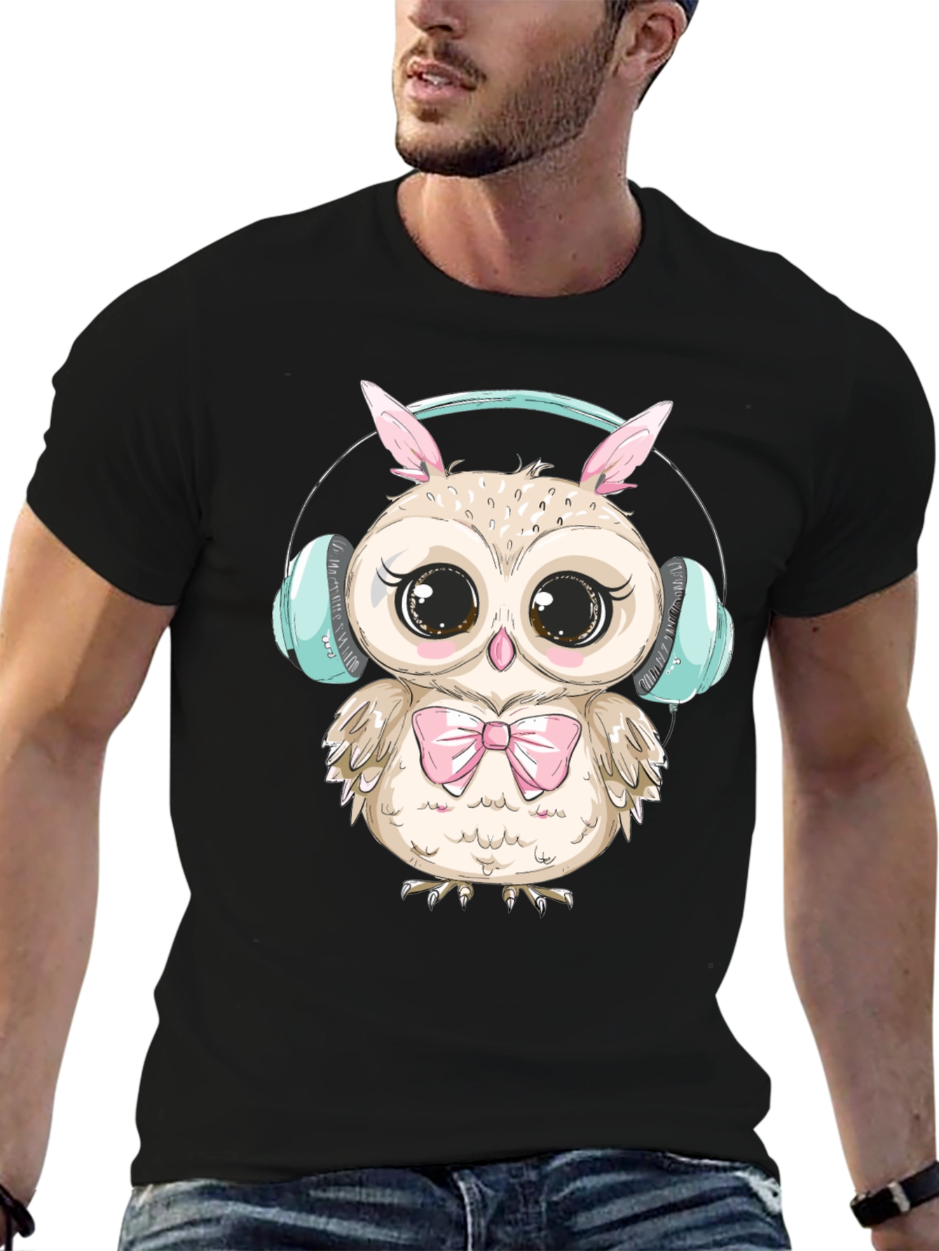Cute Owl with Headphones Graphic Tee