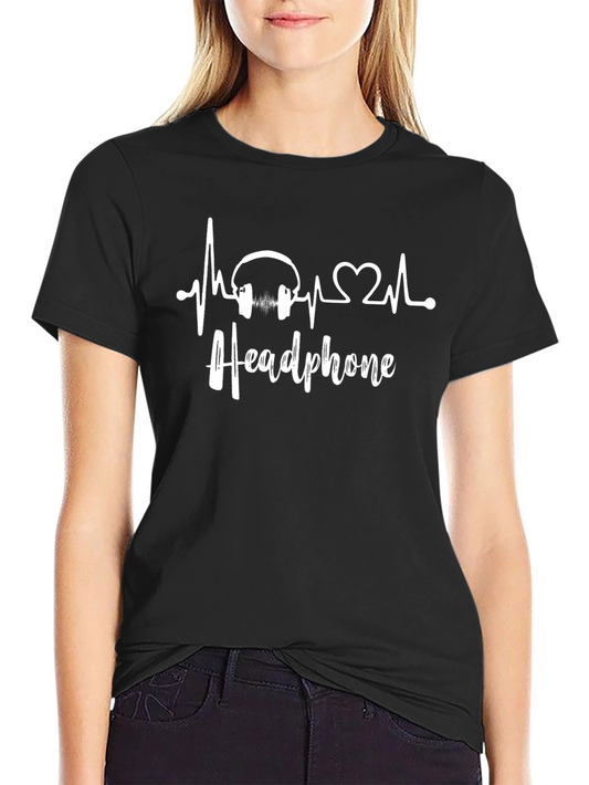 Headphone Heartbeat Graphic Tee - Music Lover Shirt