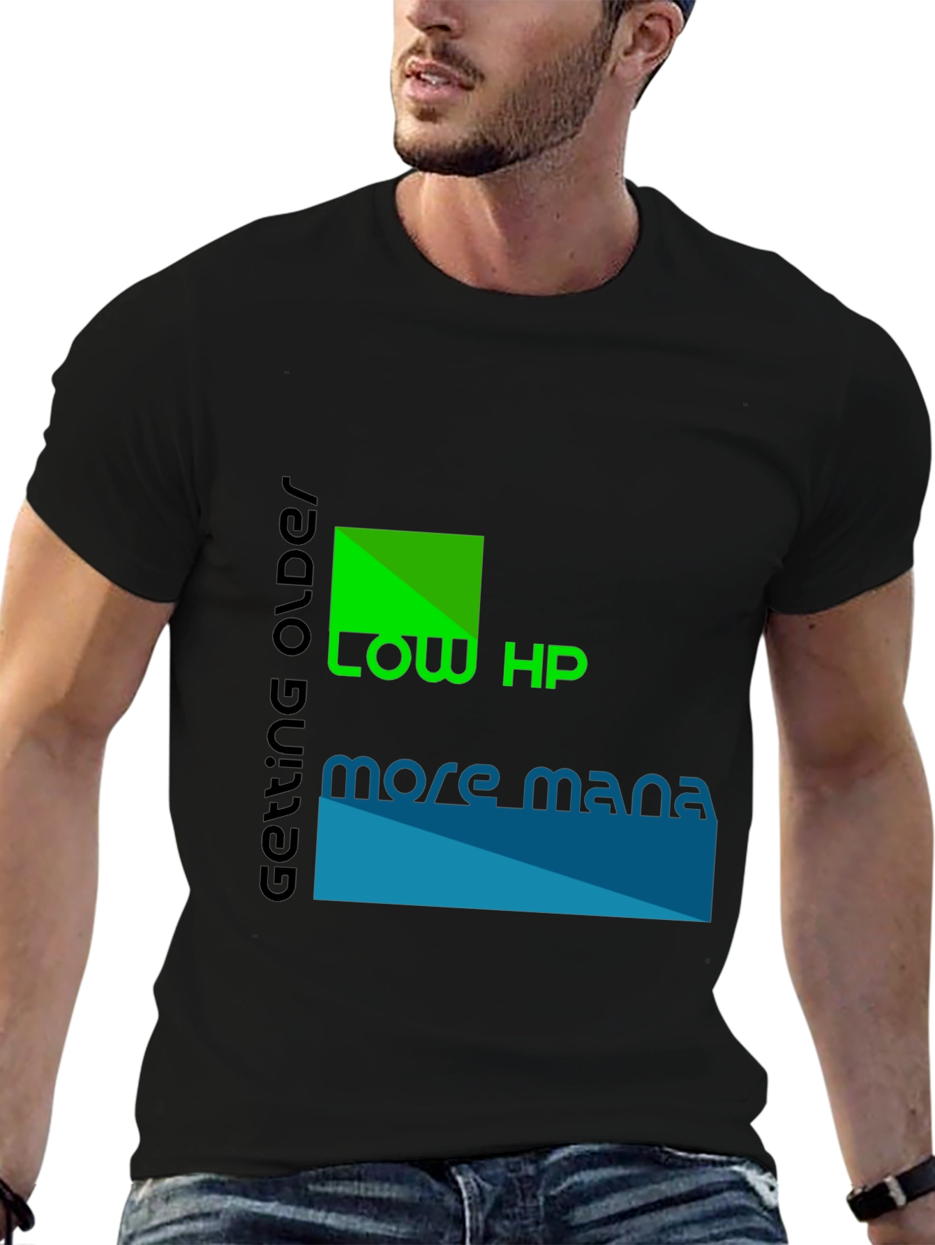 Low HP More Mana Black Graphic T-Shirt