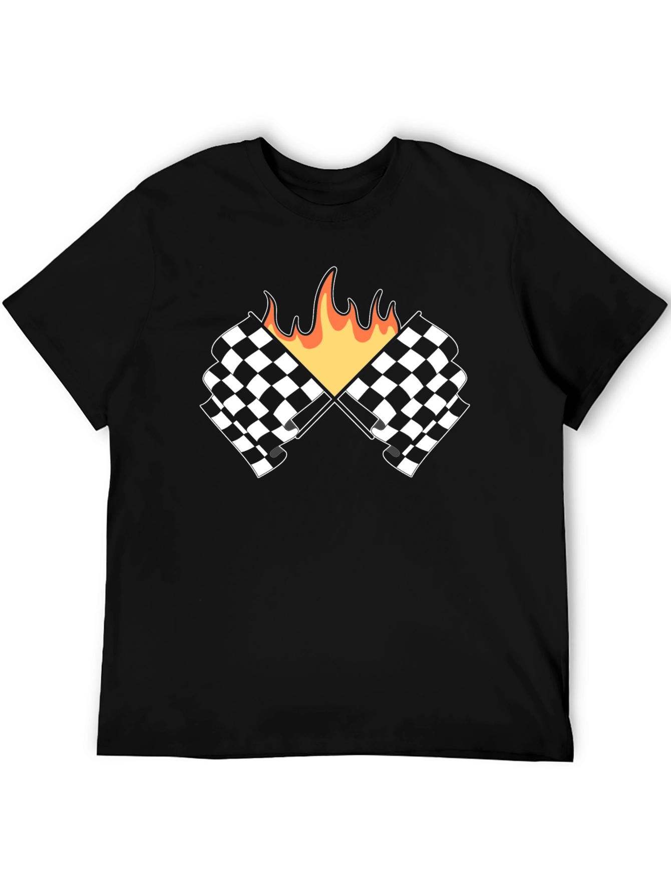 Racing Flags with Flames Graphic Tee - Black