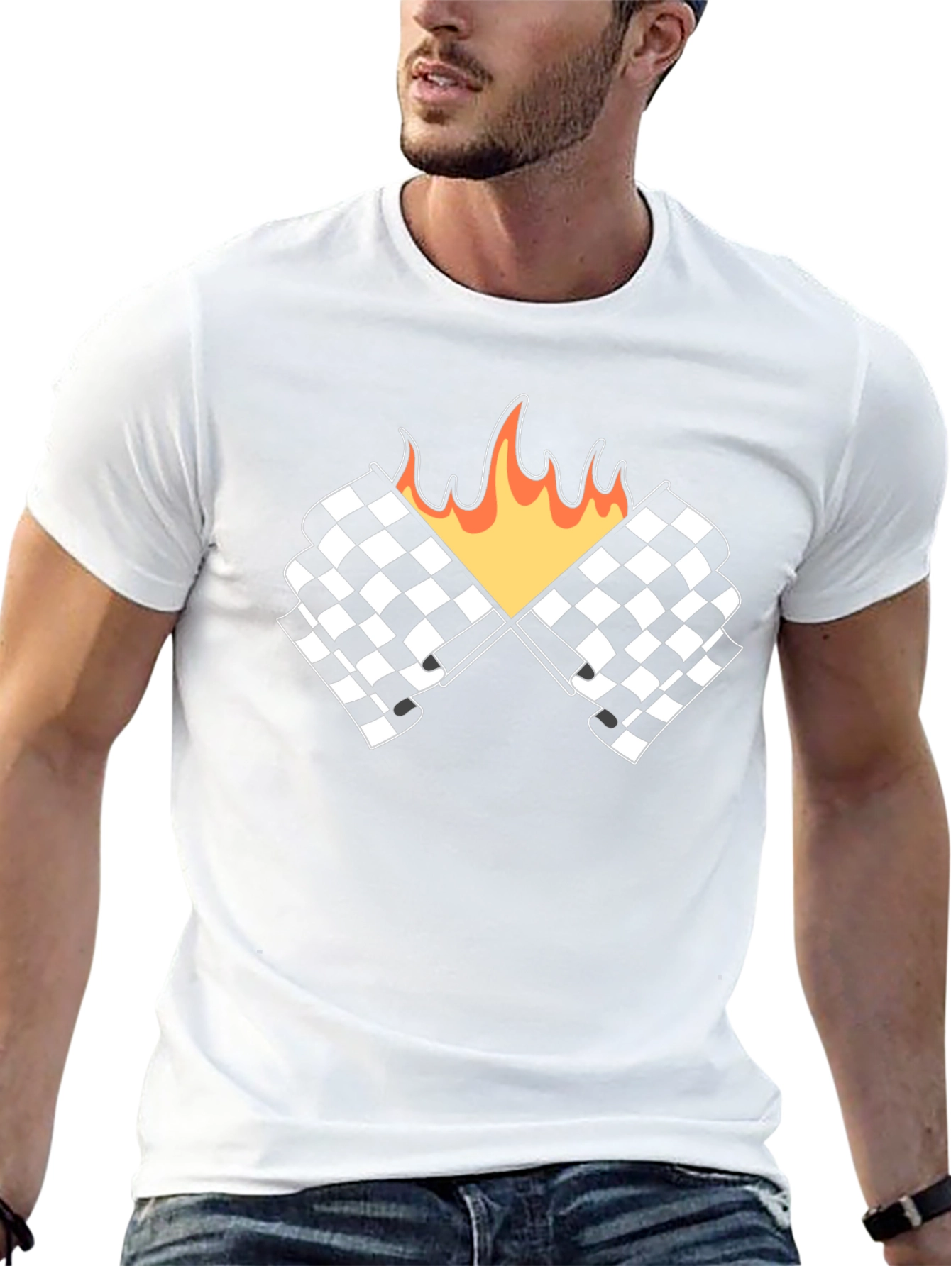 Racing Flags with Flames Graphic Tee - Black