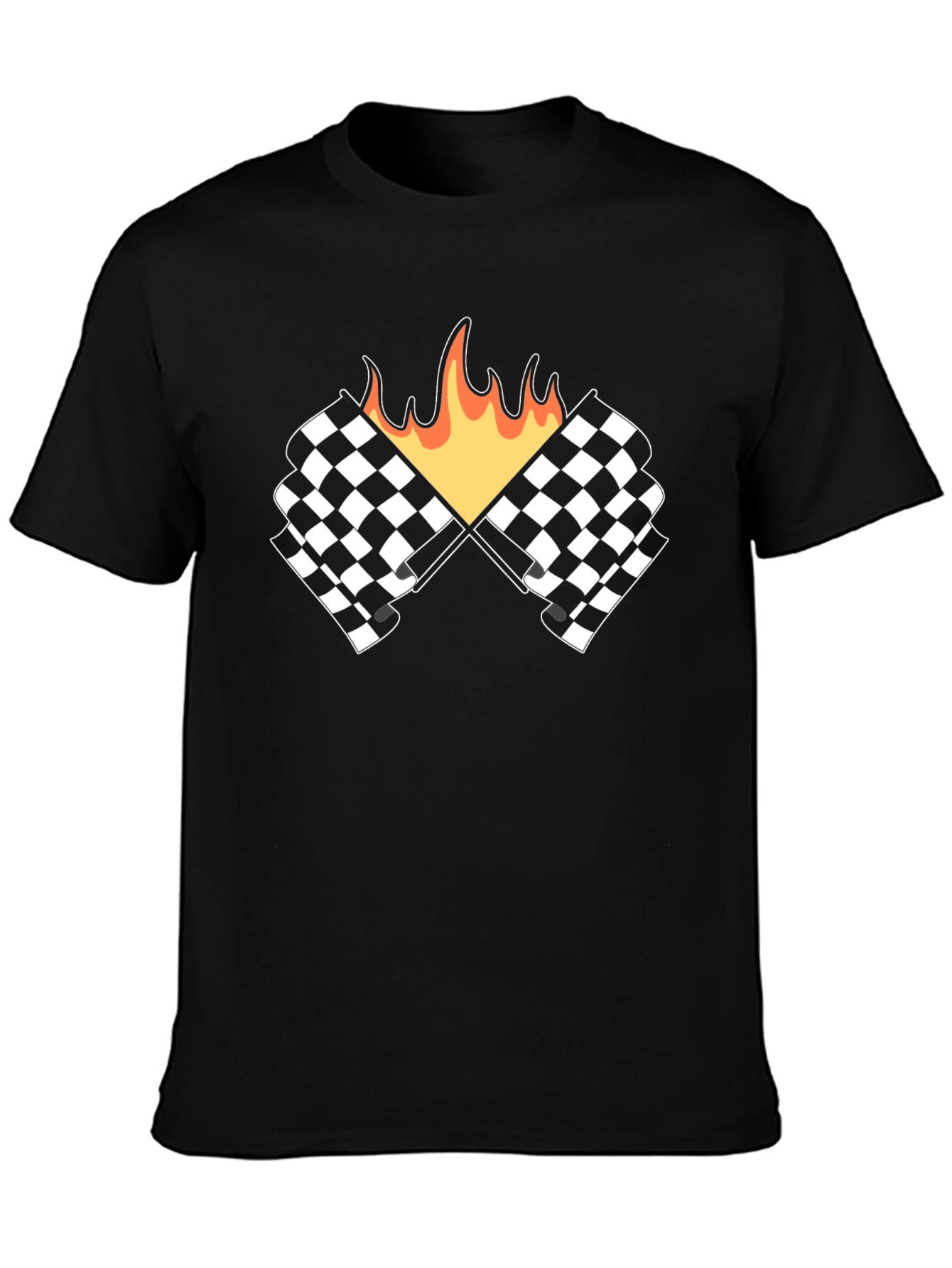 Racing Flags with Flames Graphic Tee - Black