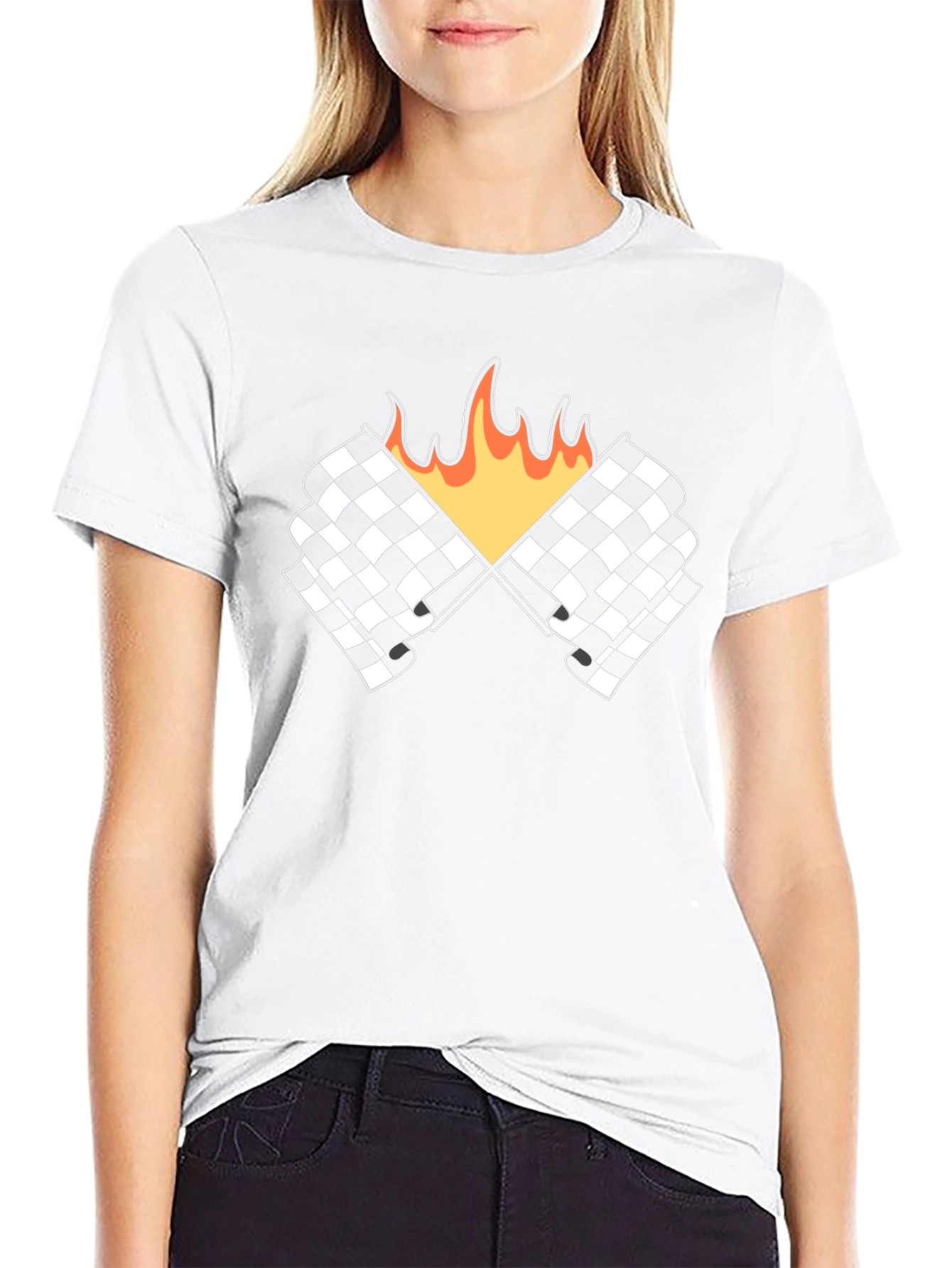 Racing Flags with Flames Graphic Tee - Black
