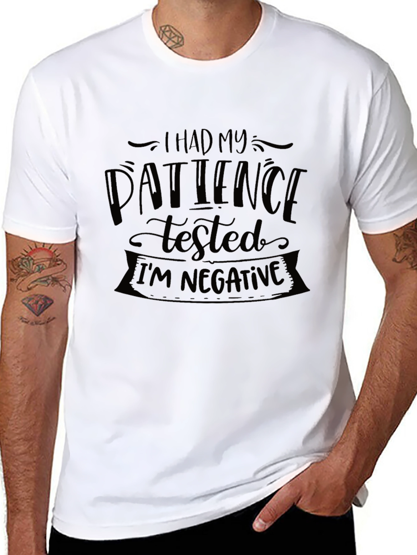 Humorous Patience Tested Graphic Tee - Black