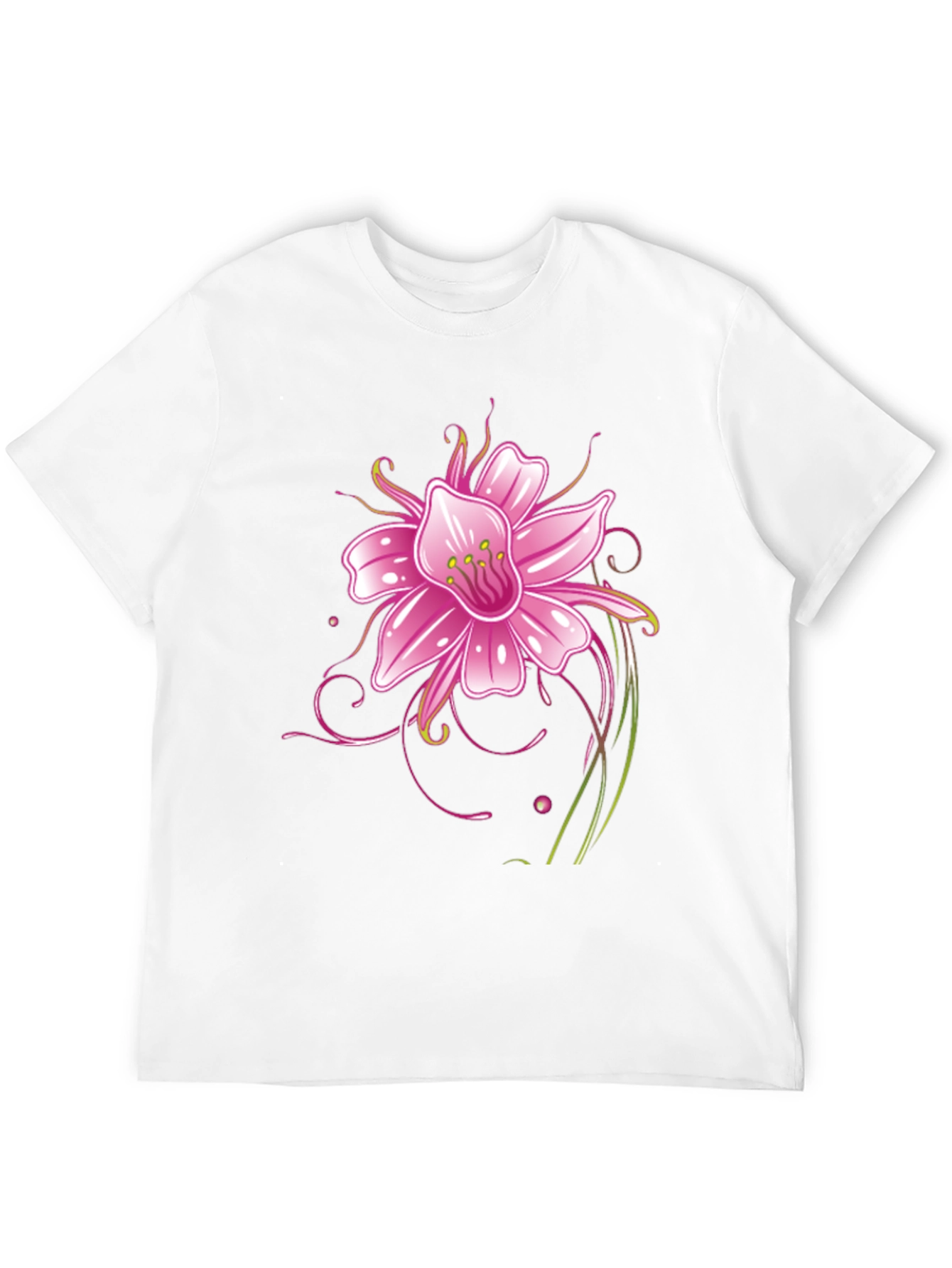 Black T-Shirt with Pink Flower Graphic Design