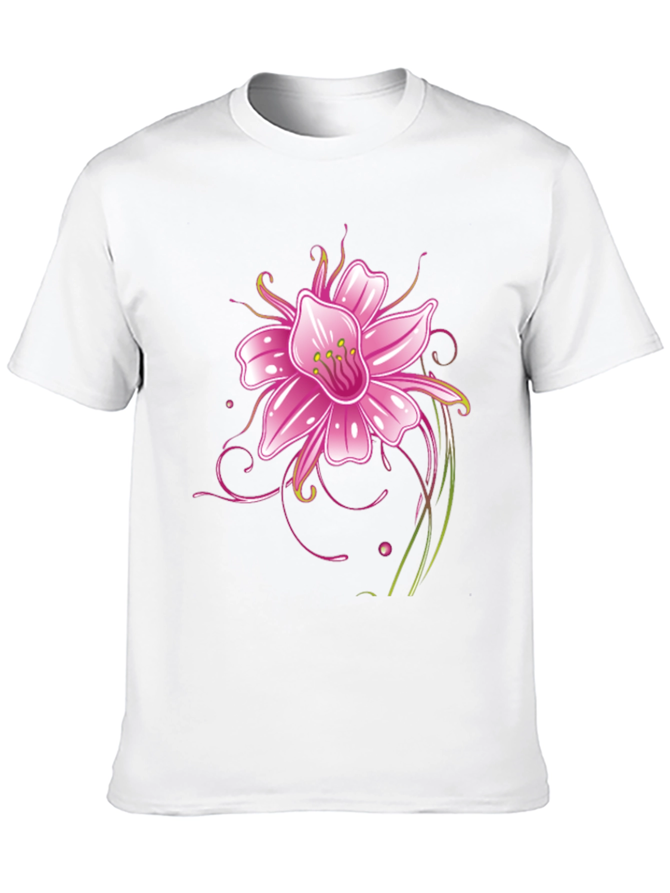 Black T-Shirt with Pink Flower Graphic Design