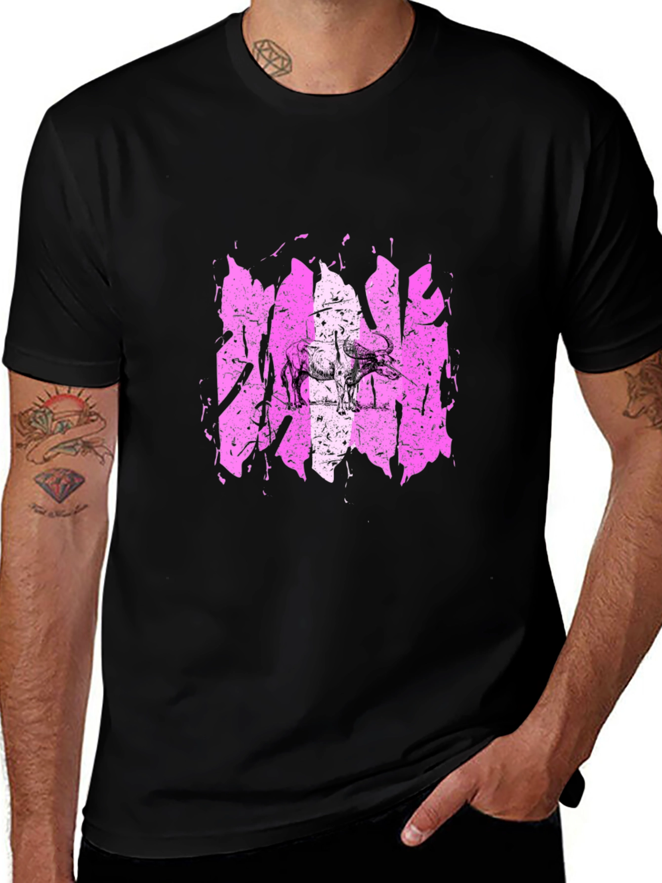 Distressed Elephant Graphic Tee - Black