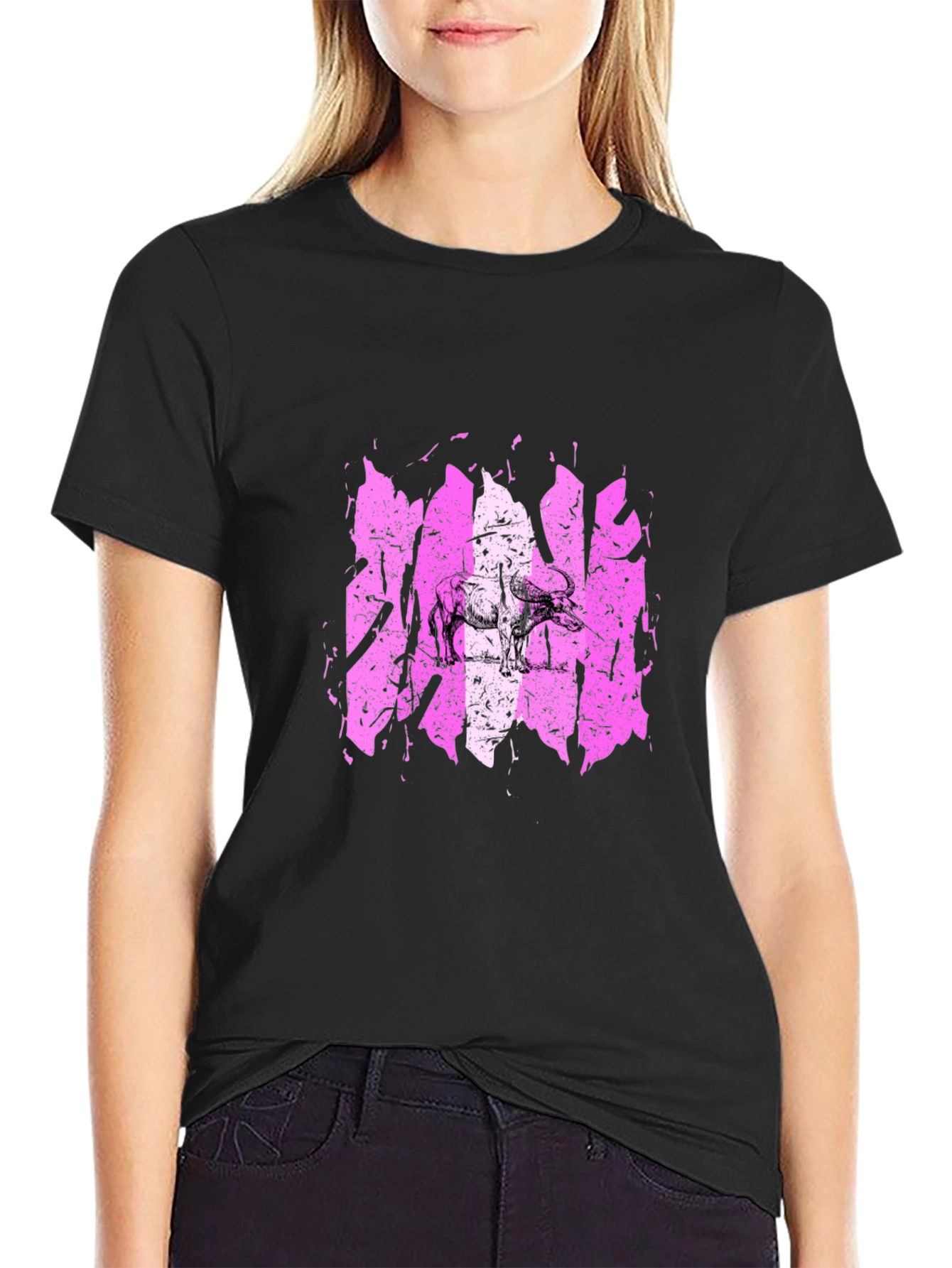 Distressed Elephant Graphic Tee - Black