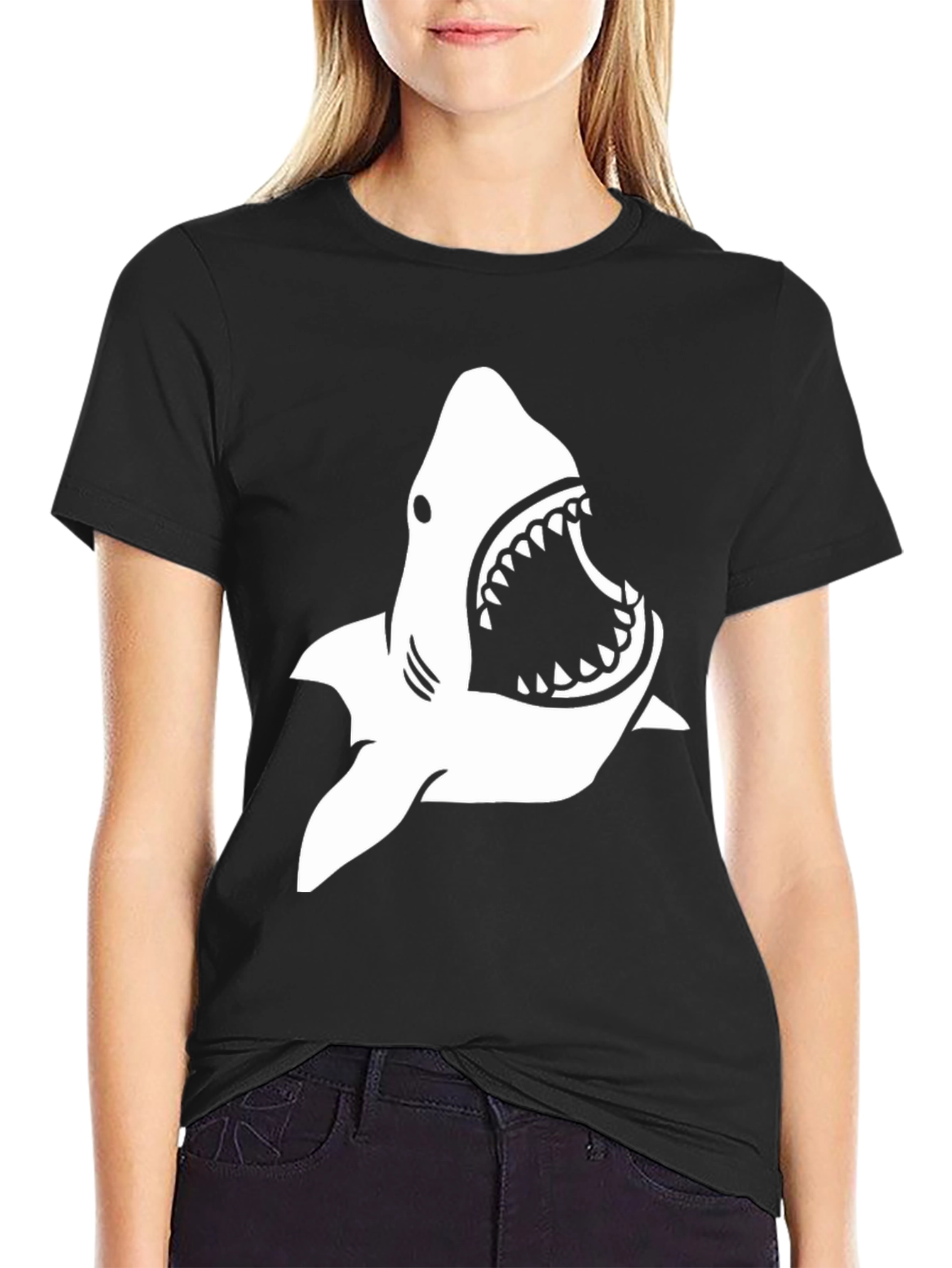 Shark Graphic Tee - Black Cotton T-Shirt