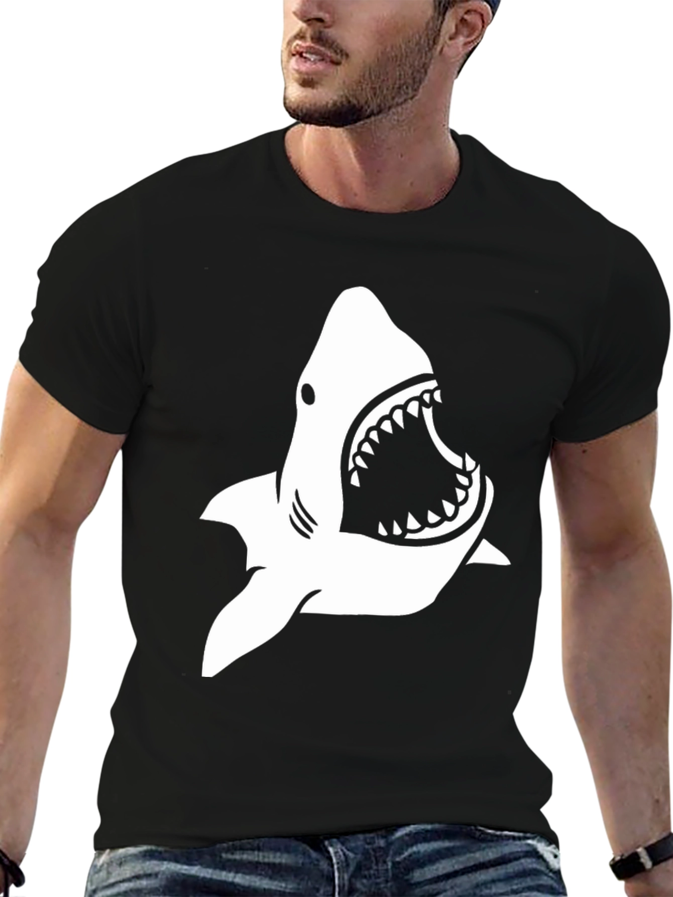 Shark Graphic Tee - Black Cotton T-Shirt