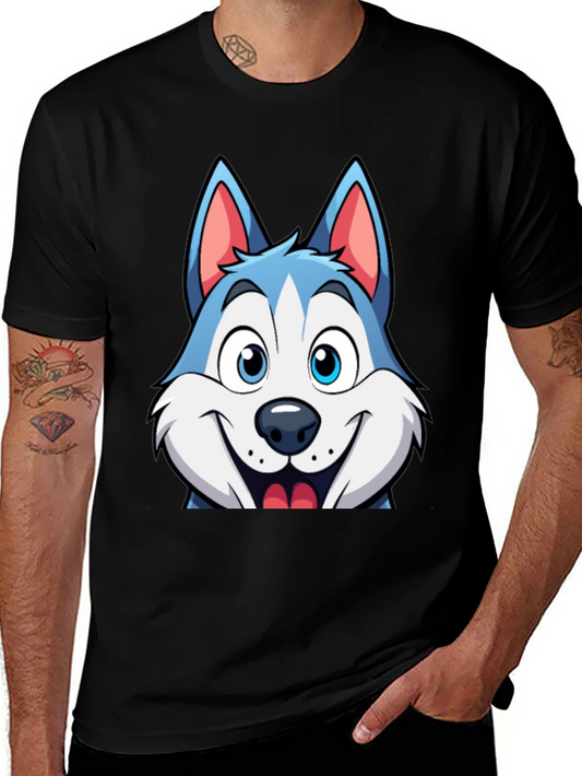 Cartoon Husky Graphic Tee - Soft Cotton Blend