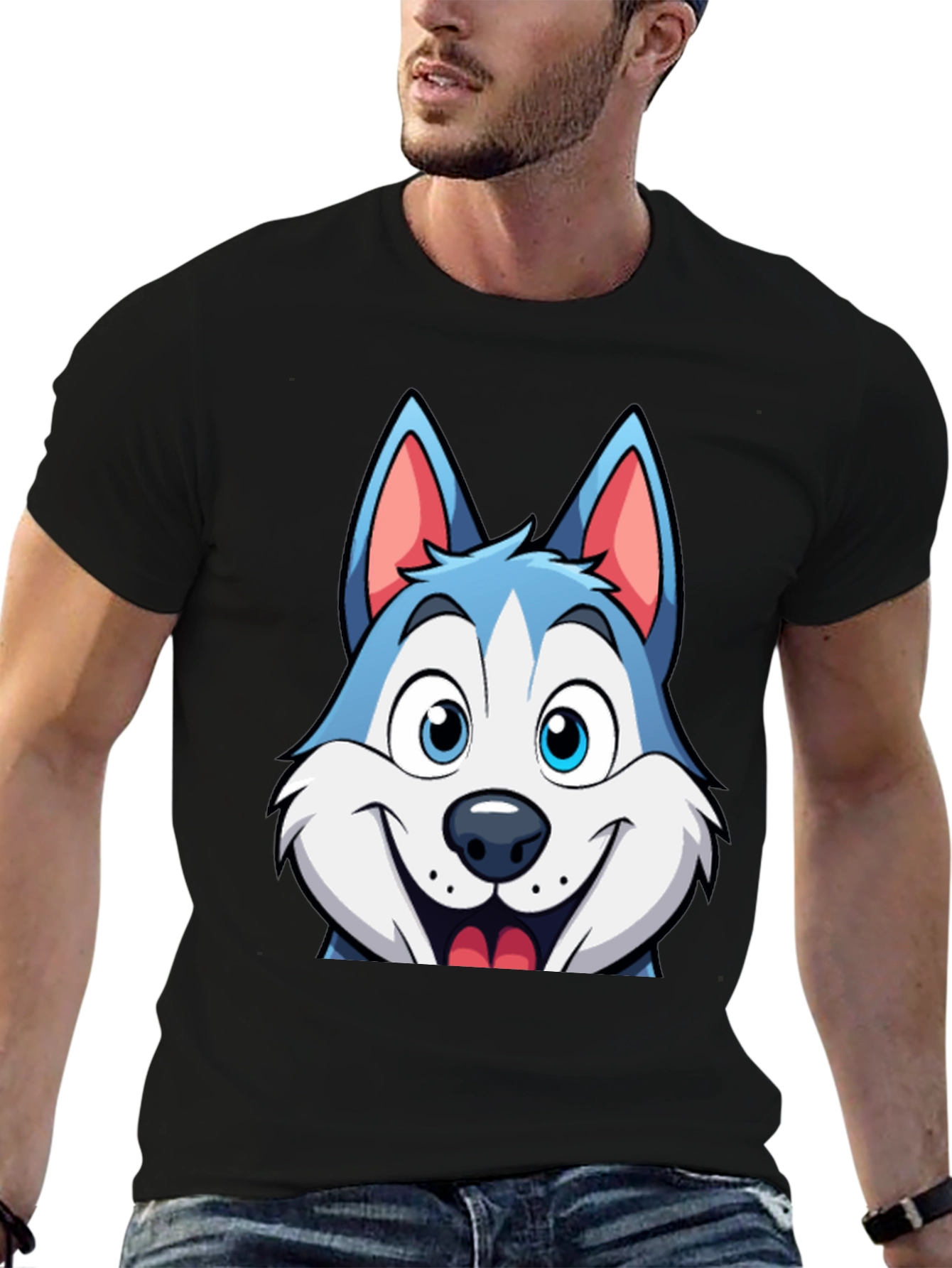Cartoon Husky Graphic Tee - Soft Cotton Blend