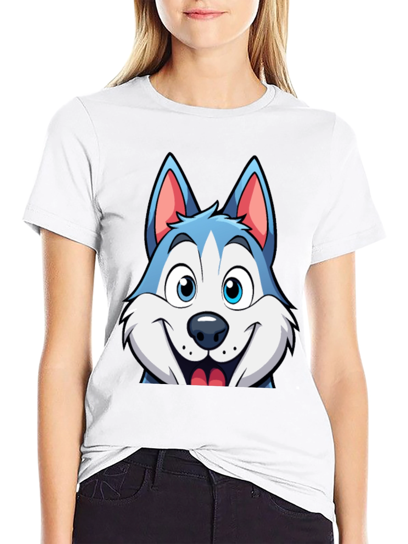 Cartoon Husky Graphic Tee - Soft Cotton Blend